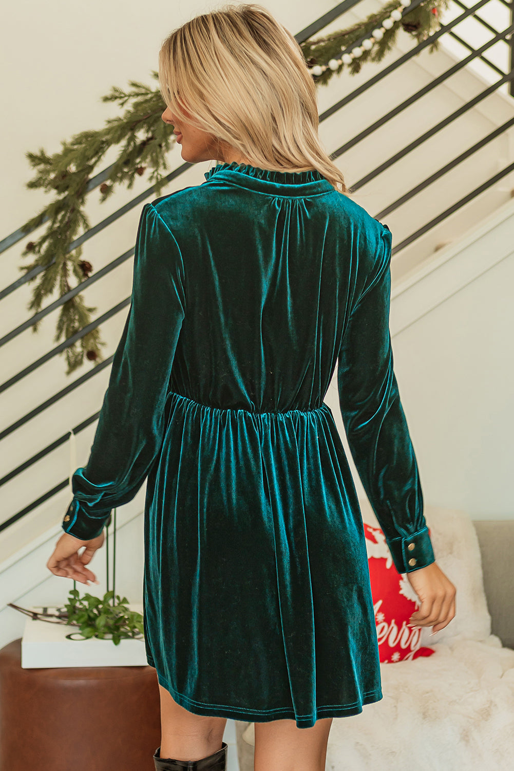 Skobeloff Velvet Buttoned Front Ruffled Mini Dress - Premium Dresses/Mini Dresses from Momma Done Gone Crafty- Just $52! Shop now at Momma Done Gone Crafty