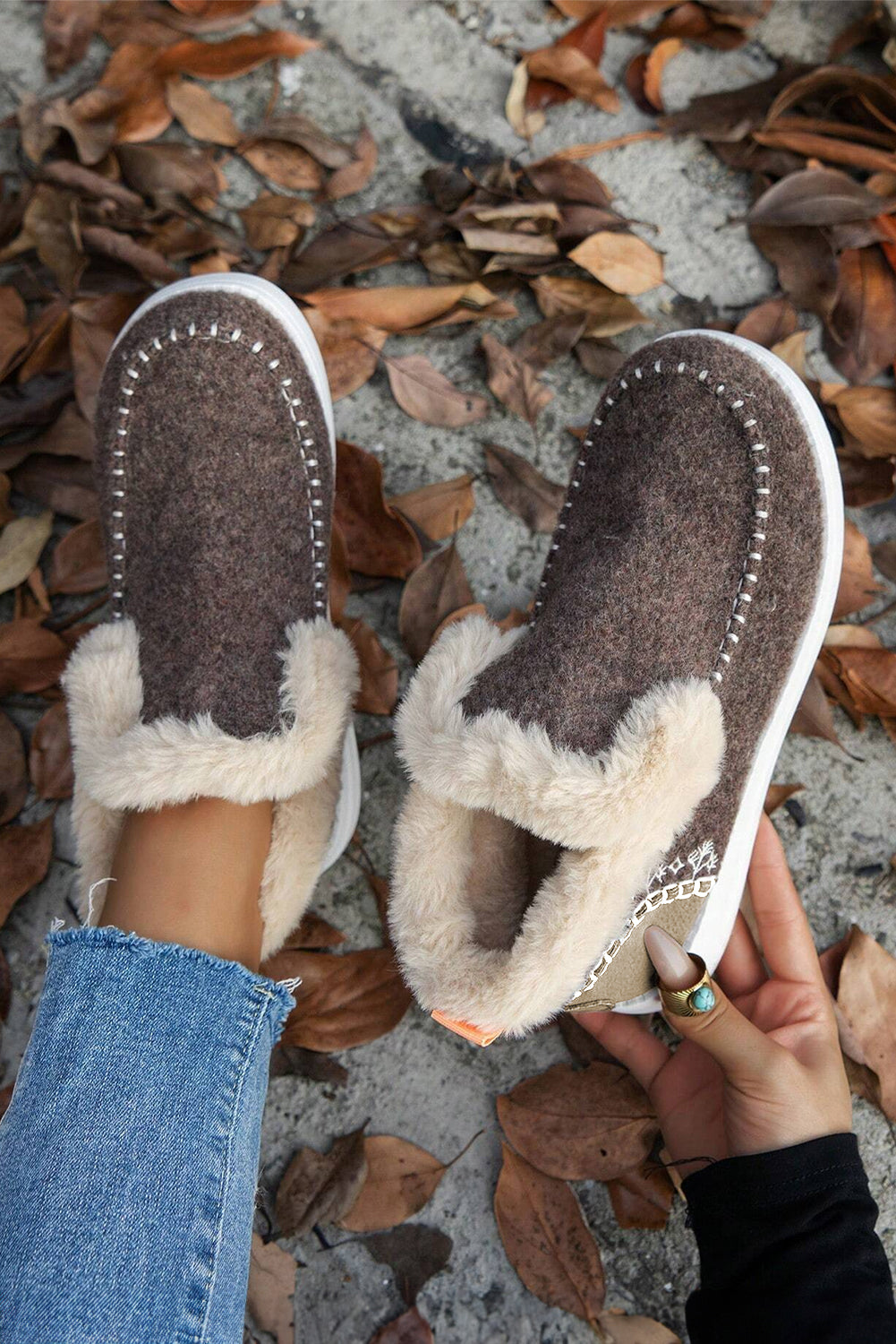 Coffee Suede Stitching Patchwork Plush Lined Anklet Boots - Premium Shoes & Bags/Boots from Momma Done Gone Crafty- Just $36.99! Shop now at Momma Done Gone Crafty
