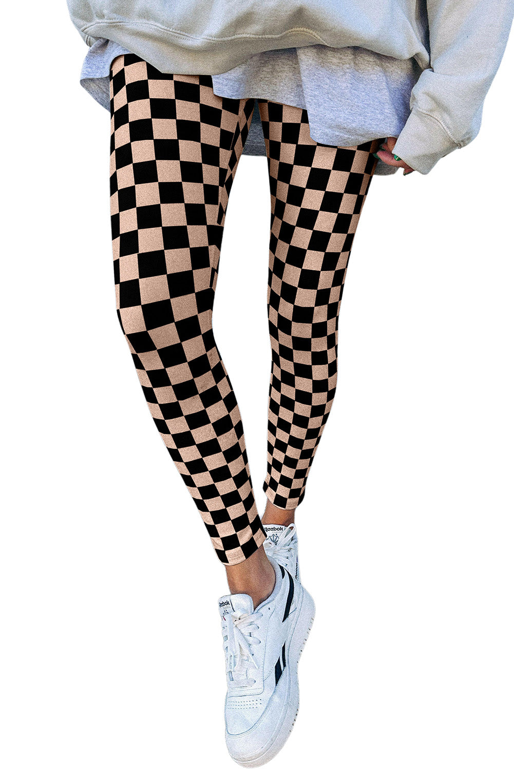 Khaki Checkered Pattern High Waist Skinny Leggings - Premium Bottoms/Leggings from Momma Done Gone Crafty- Just $11.25! Shop now at Momma Done Gone Crafty