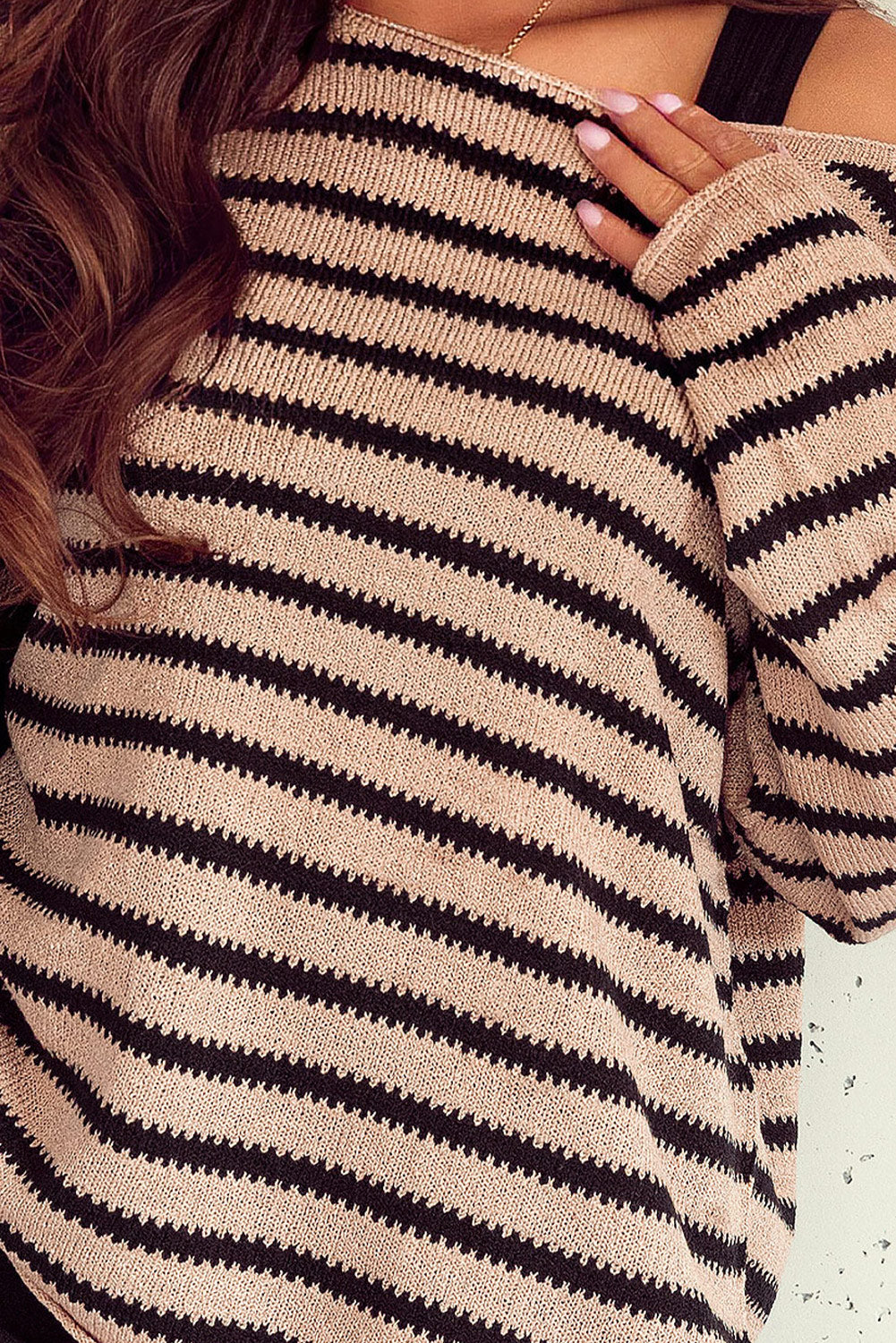 Striped Print Dropped Shoulder Loose Sleeve Sweater - Premium Tops from Momma Done Gone Crafty- Just $41.99! Shop now at Momma Done Gone Crafty