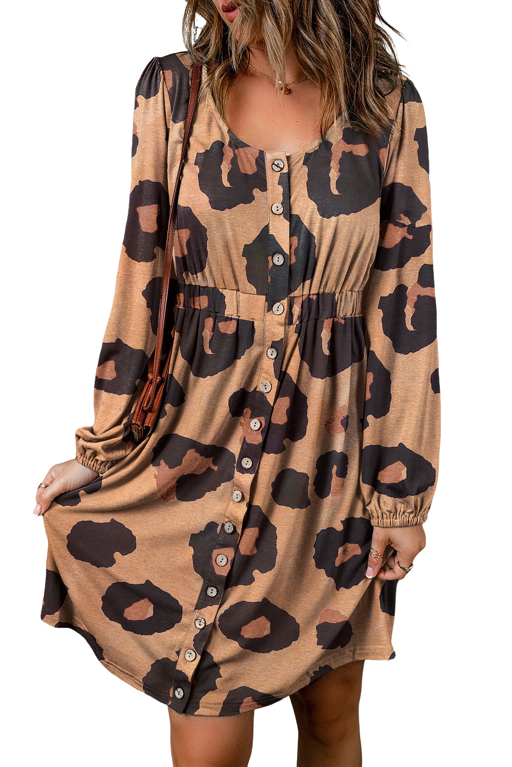 Leopard Print Button Front Bubble Sleeve Loose Knit Dress - Premium Dresses from Momma Done Gone Crafty- Just $40.80! Shop now at Momma Done Gone Crafty