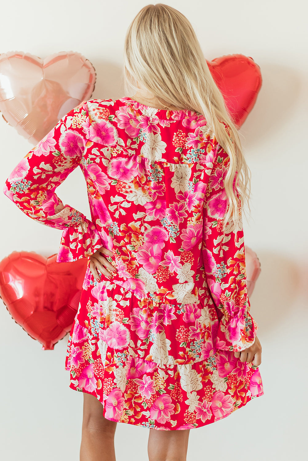 Red Floral Print High Waist V Neck Babydoll Mini Dress - Premium Dresses/Mini Dresses from Momma Done Gone Crafty- Just $38.99! Shop now at Momma Done Gone Crafty