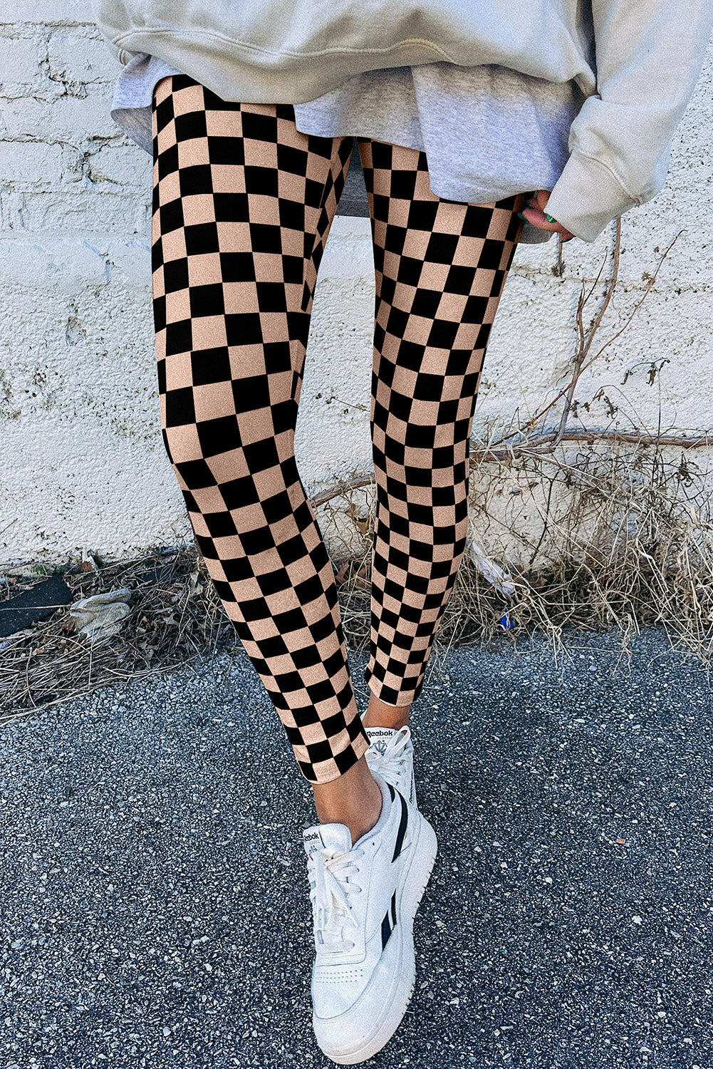 Khaki Checkered Pattern High Waist Skinny Leggings - Premium Bottoms/Leggings from Momma Done Gone Crafty- Just $11.25! Shop now at Momma Done Gone Crafty