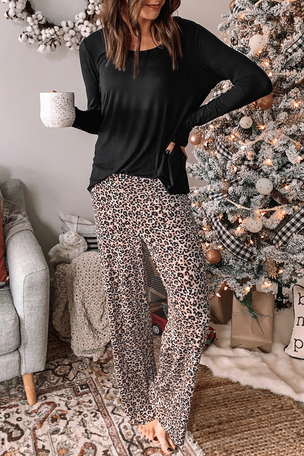 Long Sleeve Top and Leopard Print Pants Lounge Set - Premium Loungewear from Momma Done Gone Crafty- Just $24.00! Shop now at Momma Done Gone Crafty