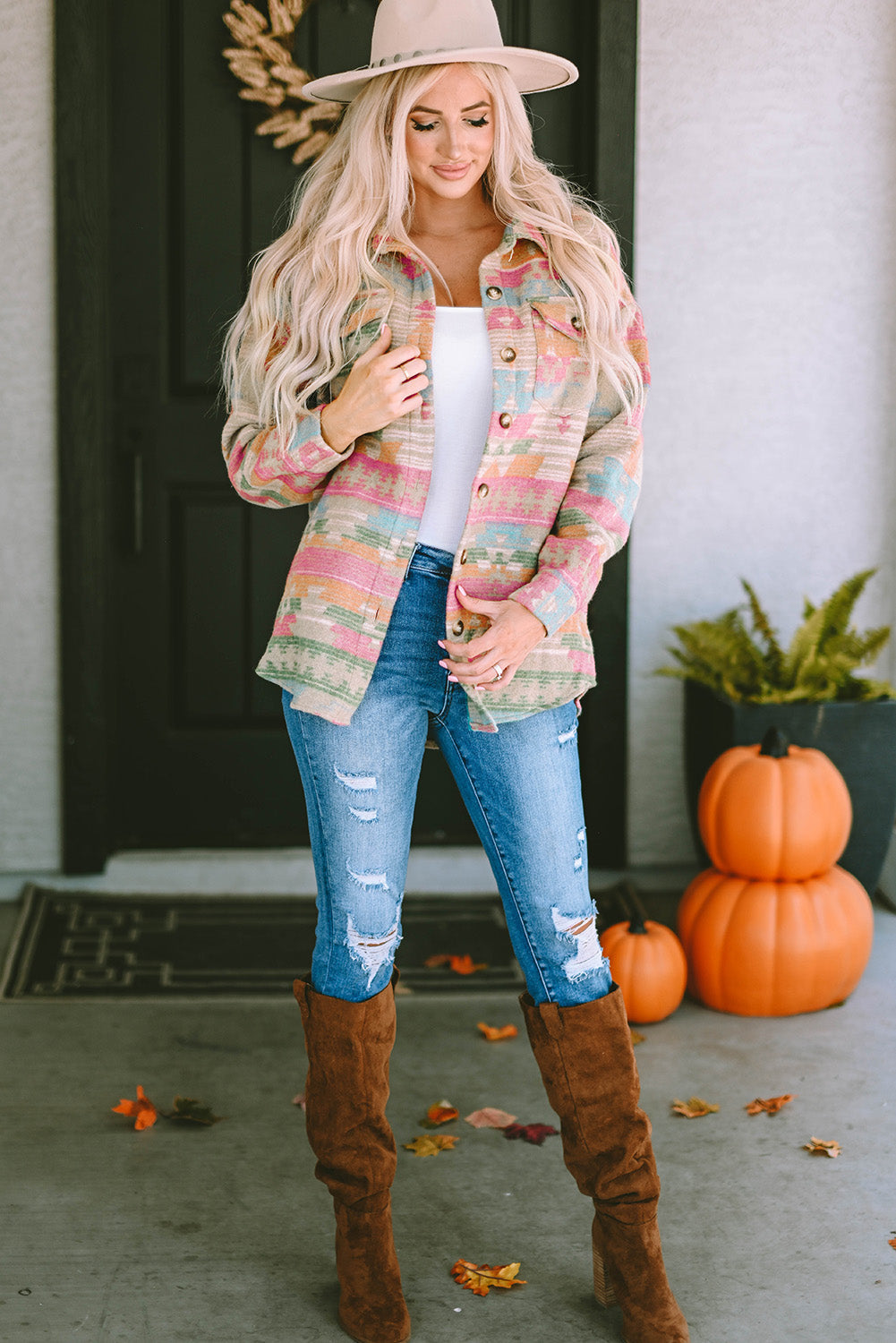 Multicolor Western Aztec Print Button Flap Pocket Shacket - Premium Outerwear from Ashes 2 Wildflowers Boutique, LLC- Just $48.99! Shop now at Ashes 2 Wildflowers Boutique, LLC
