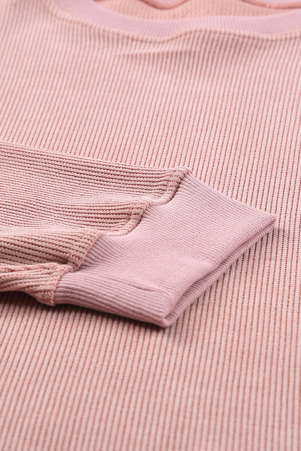 Pink Solid Ribbed Knit Round Neck Pullover Sweatshirt - Premium Tops from Momma Done Gone Crafty- Just $38.94! Shop now at Momma Done Gone Crafty