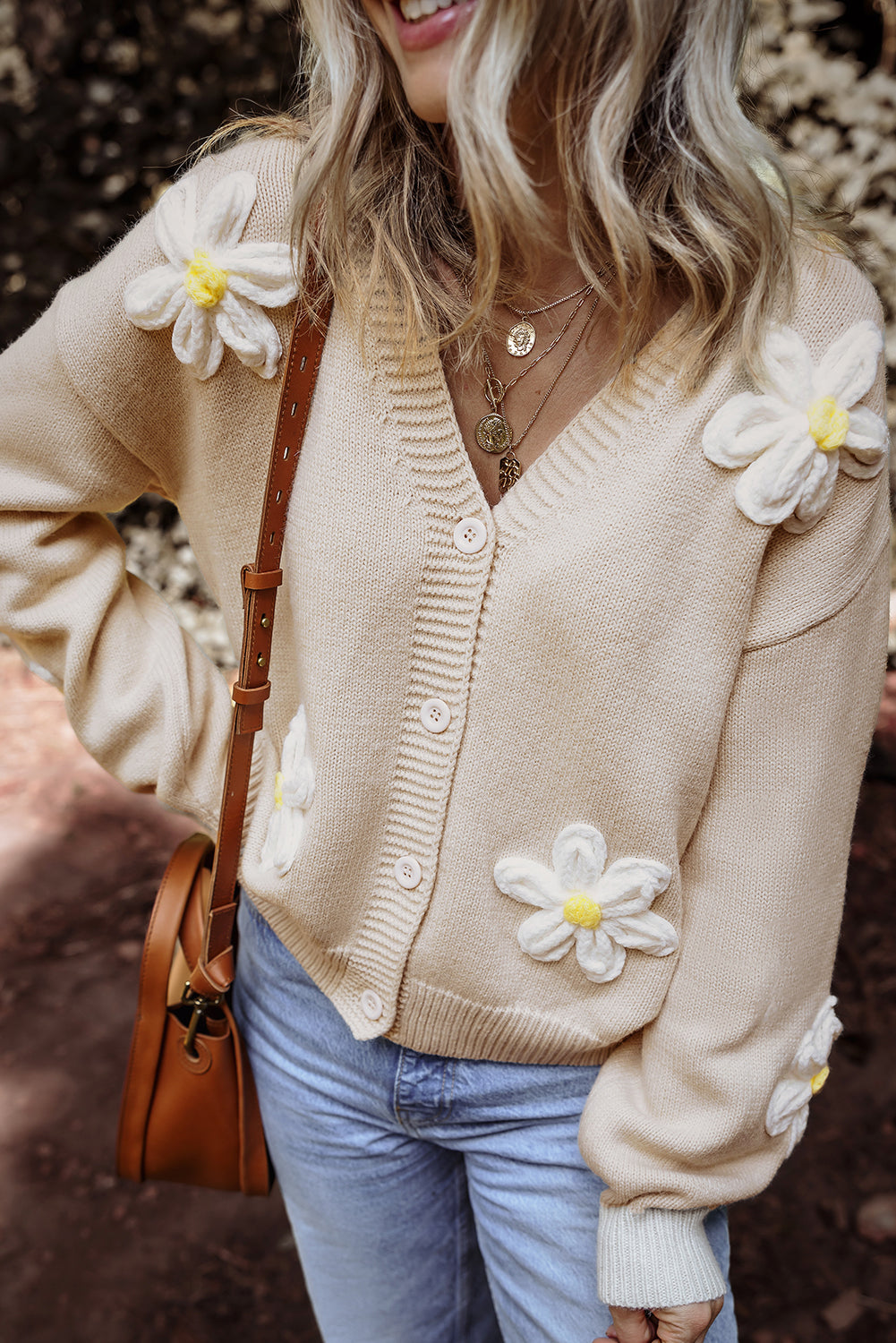 Parchment Elegant Flower Decor Button Front Cardigan - Premium Sweaters & Cardigans/Cardigans from Momma Done Gone Crafty- Just $45.45! Shop now at Momma Done Gone Crafty