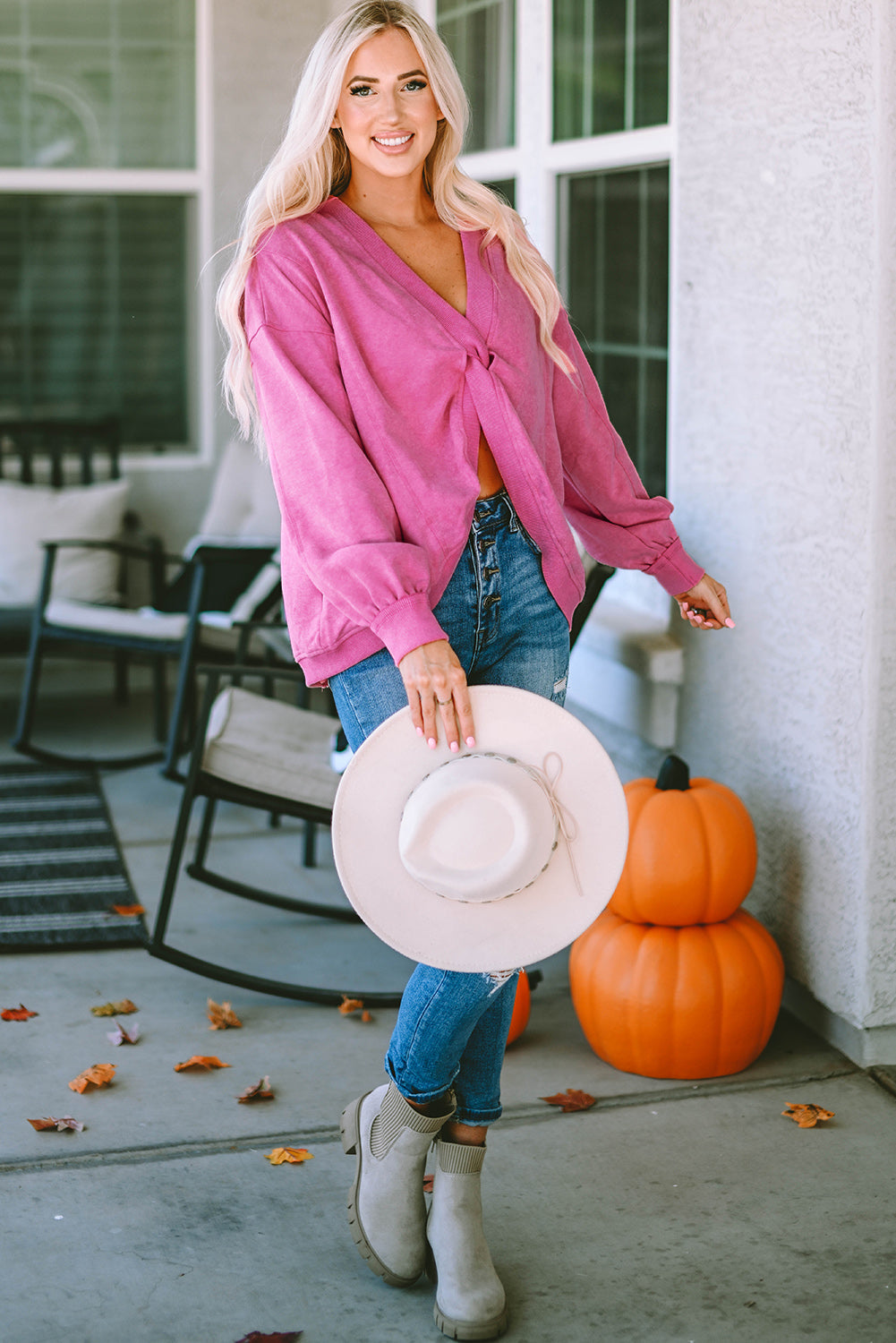 Rose Exposed Seam Twist Open Back Oversized Sweatshirt - Premium Tops from Momma Done Gone Crafty- Just $36.99! Shop now at Momma Done Gone Crafty