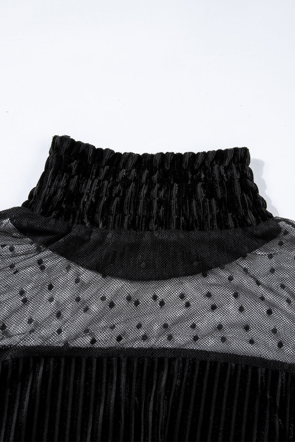 Black Dotted Mesh Striped Frilled Neck Bubble Sleeve Dress - Premium Dresses from Momma Done Gone Crafty- Just $33.40! Shop now at Momma Done Gone Crafty