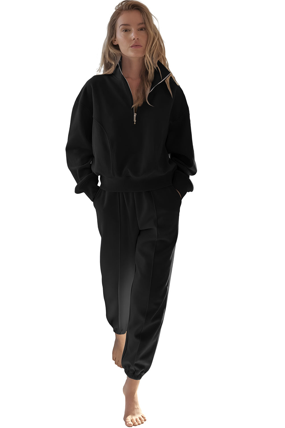 Black Half Zip up Pullover Active Top and Joggers Set - Premium Activewear/Activewear Sets from Ashes 2 Wildflowers Boutique, LLC- Just $51.30! Shop now at Ashes 2 Wildflowers Boutique, LLC