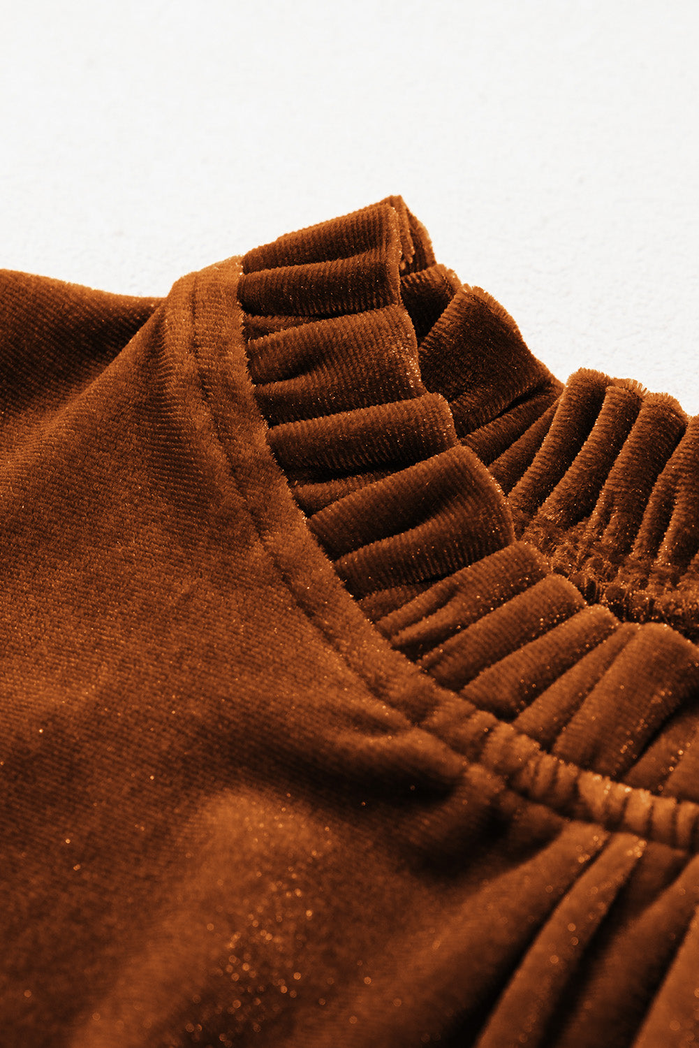 Chestnut Frilled Collar Puff Sleeve Velvet Top - Premium Tops from Momma Done Gone Crafty- Just $25.99! Shop now at Momma Done Gone Crafty