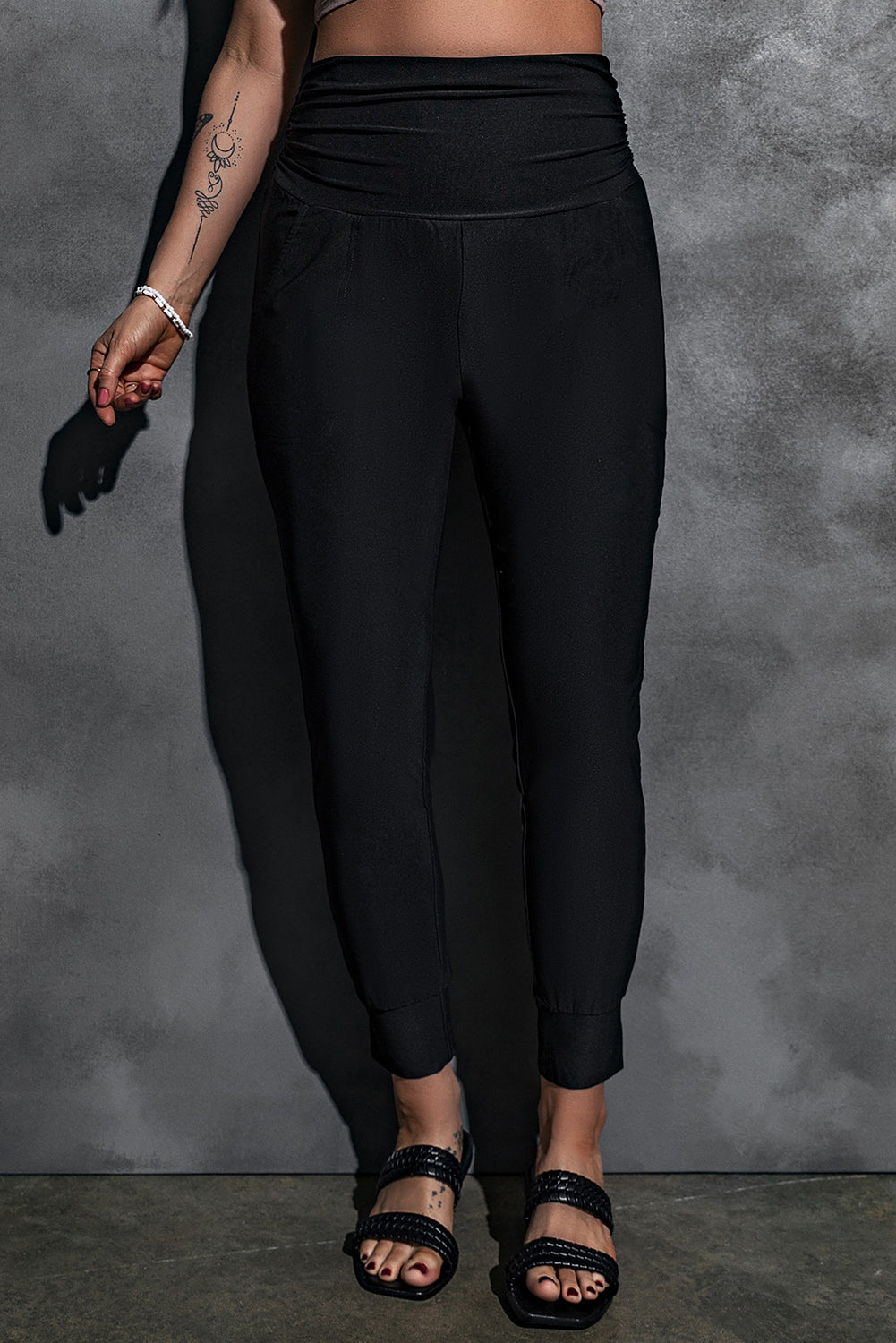 Black High Waist Pleated Pocket Leggings - Premium Bottoms from Momma Done Gone Crafty- Just $30.60! Shop now at Momma Done Gone Crafty