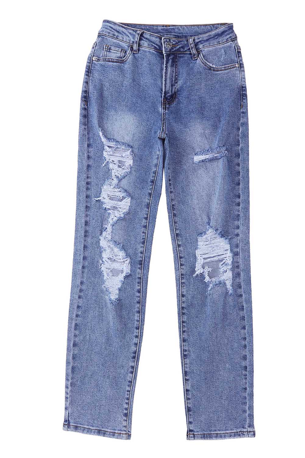 Sky Blue Heavy Destroyed Big Hole Boyfriend Jeans - Premium Bottoms from Momma Done Gone Crafty- Just $55.99! Shop now at Momma Done Gone Crafty