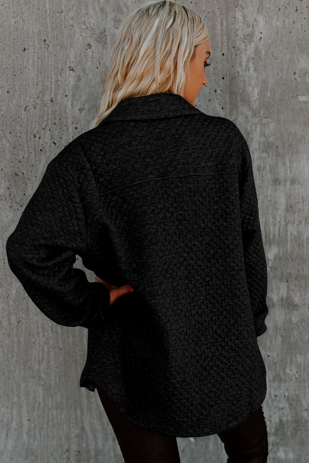 Black Lattice Texture Retro Flap Pocket Button Shacket - Premium Outerwear from Momma Done Gone Crafty- Just $59.10! Shop now at Momma Done Gone Crafty