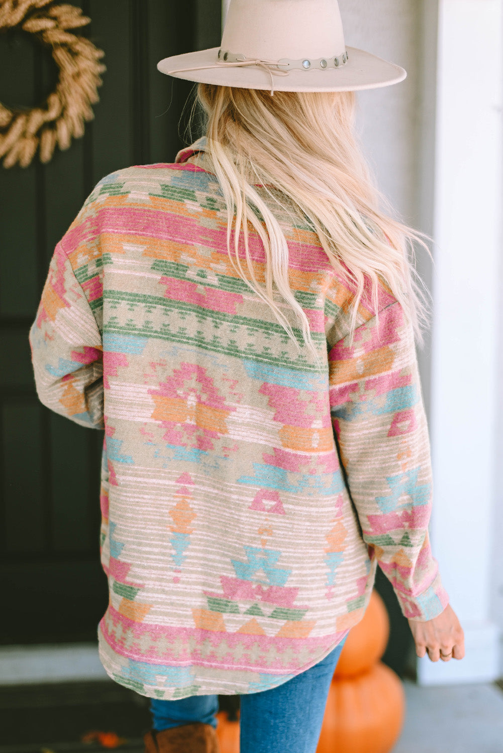 Multicolor Western Aztec Print Button Flap Pocket Shacket - Premium Outerwear from Ashes 2 Wildflowers Boutique, LLC- Just $48.99! Shop now at Ashes 2 Wildflowers Boutique, LLC