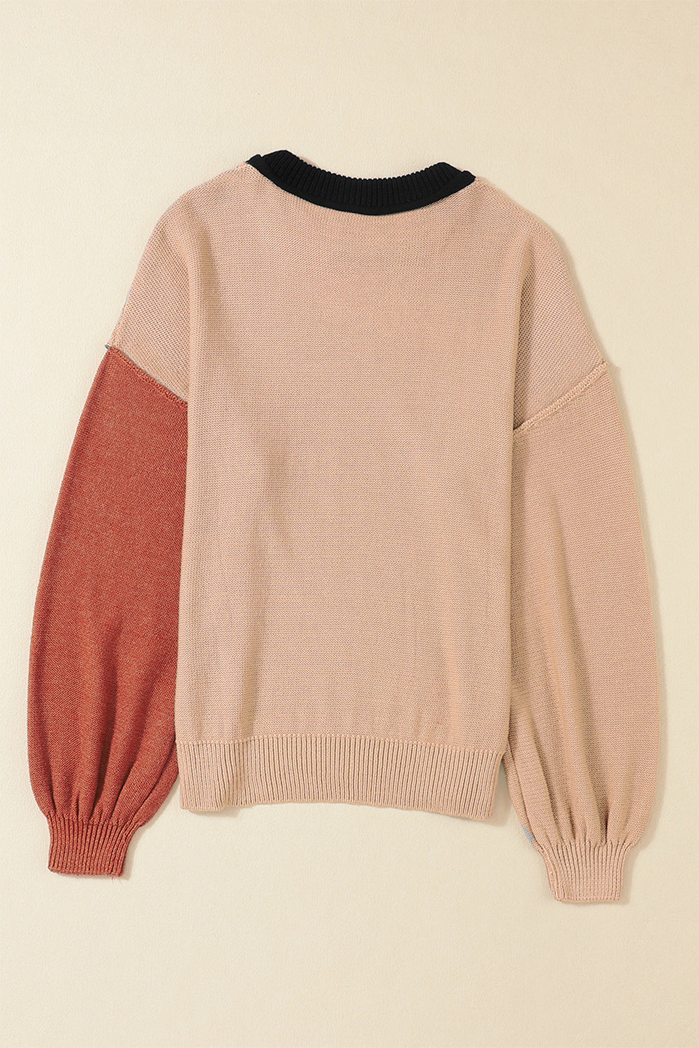 Black Colorblock Bishop Sleeve Ribbed Trim Sweater - Premium Tops from Momma Done Gone Crafty- Just $44.55! Shop now at Momma Done Gone Crafty