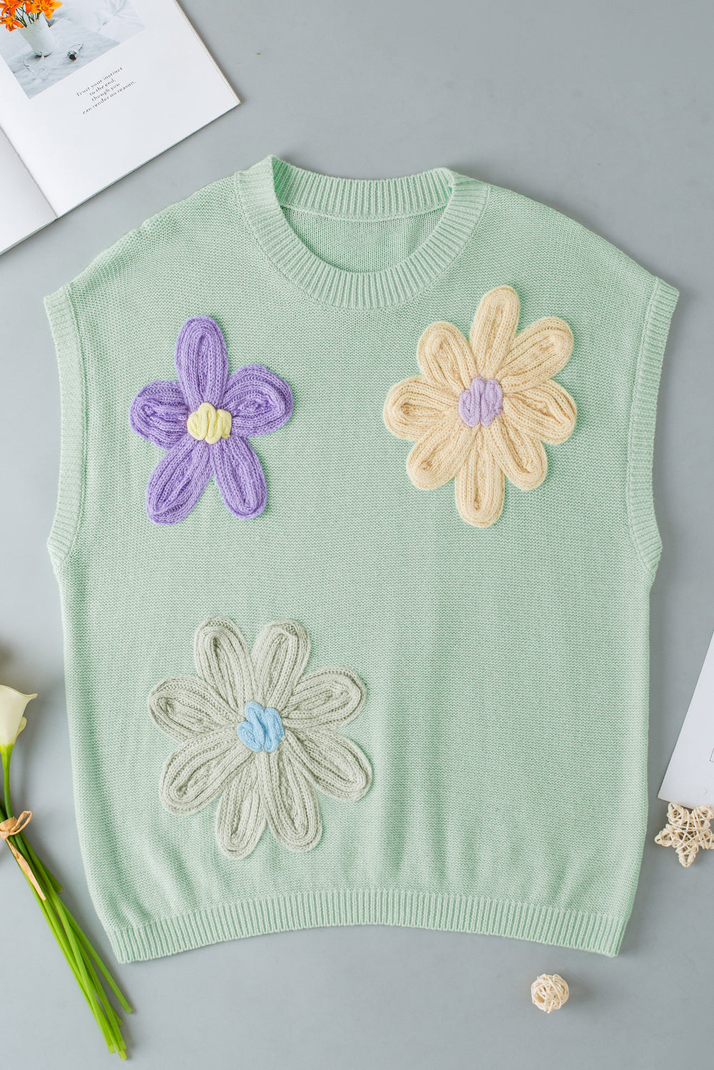 Moonlight Jade Multi Crochet Flower Knit Short Sleeve Sweater Top - Premium Sweaters & Cardigans/Short Sleeve Sweaters from Momma Done Gone Crafty- Just $27.69! Shop now at Momma Done Gone Crafty