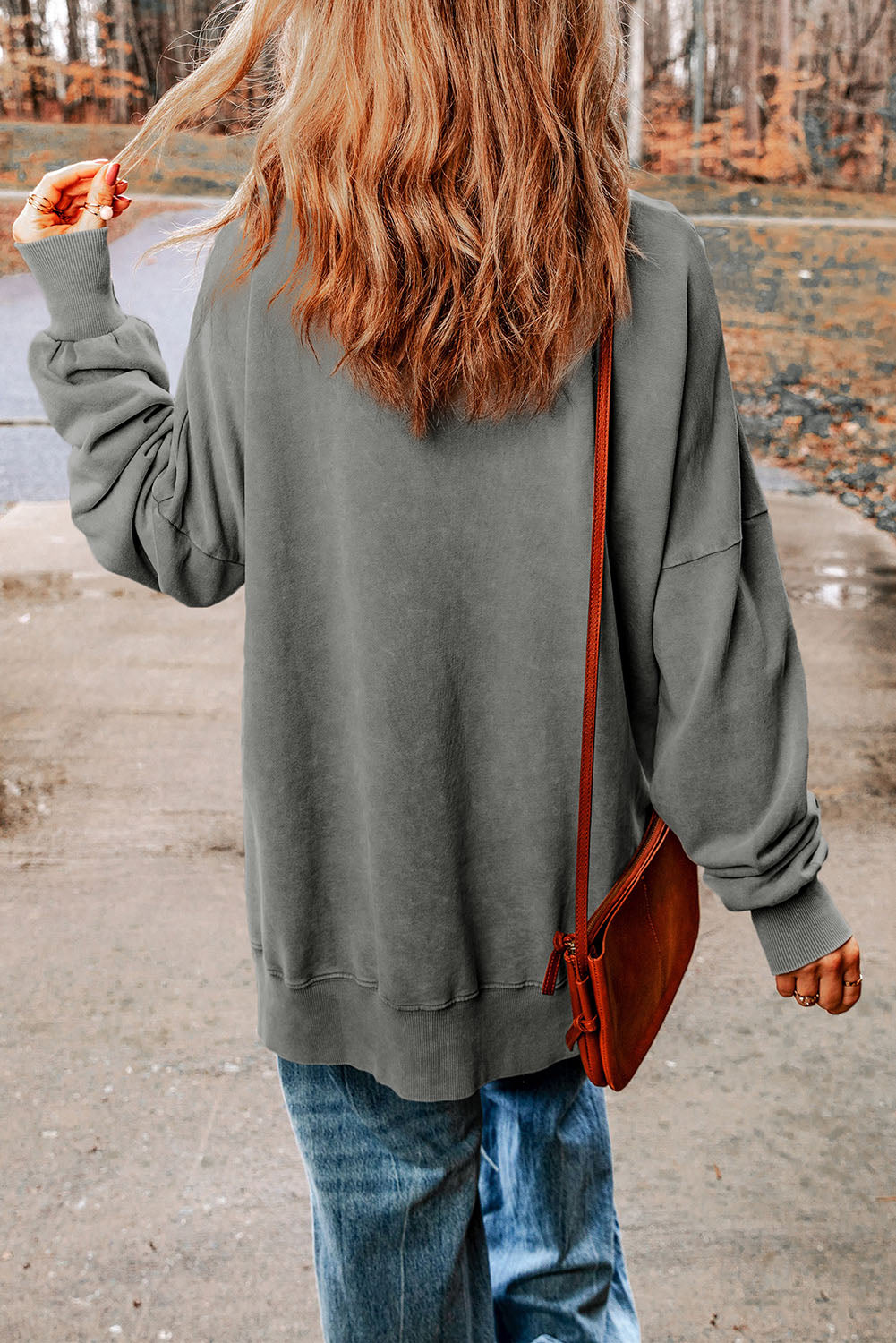 Gray Drop Shoulder Ribbed Trim Oversized Sweatshirt - Premium Tops from Momma Done Gone Crafty- Just $29.70! Shop now at Momma Done Gone Crafty