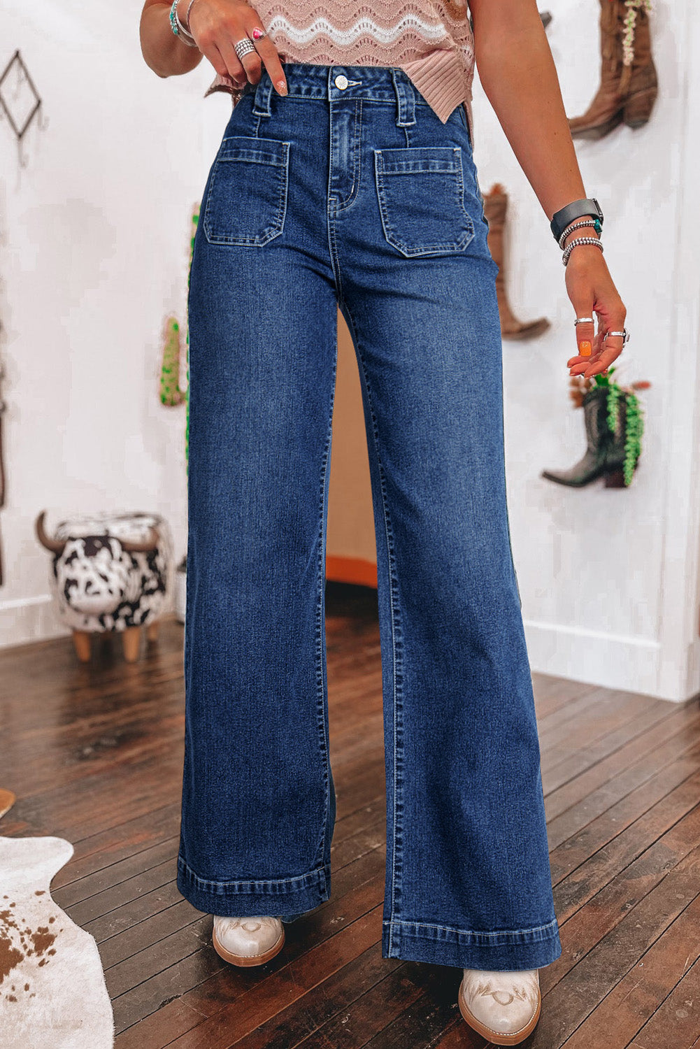 Sail Blue Wide Leg Pocketed High Waist Jeans - Premium Bottoms/Jeans from Momma Done Gone Crafty- Just $35.40! Shop now at Momma Done Gone Crafty