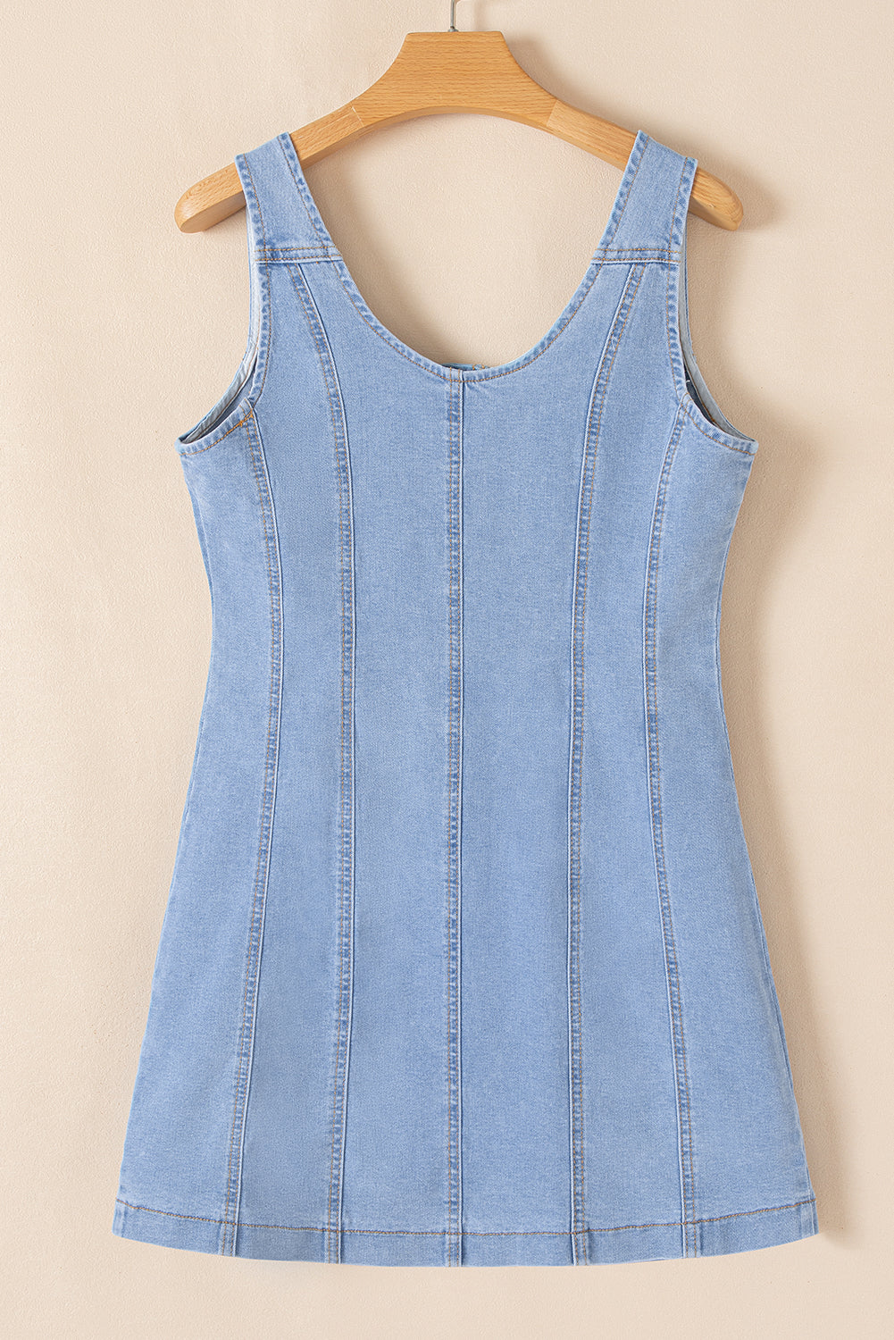 Beau Blue Light Wash Denim Buttoned Front Chest Pockets Sleeveless Slim Mini Dress - Premium Dresses/Mini Dresses from Momma Done Gone Crafty- Just $55! Shop now at Momma Done Gone Crafty