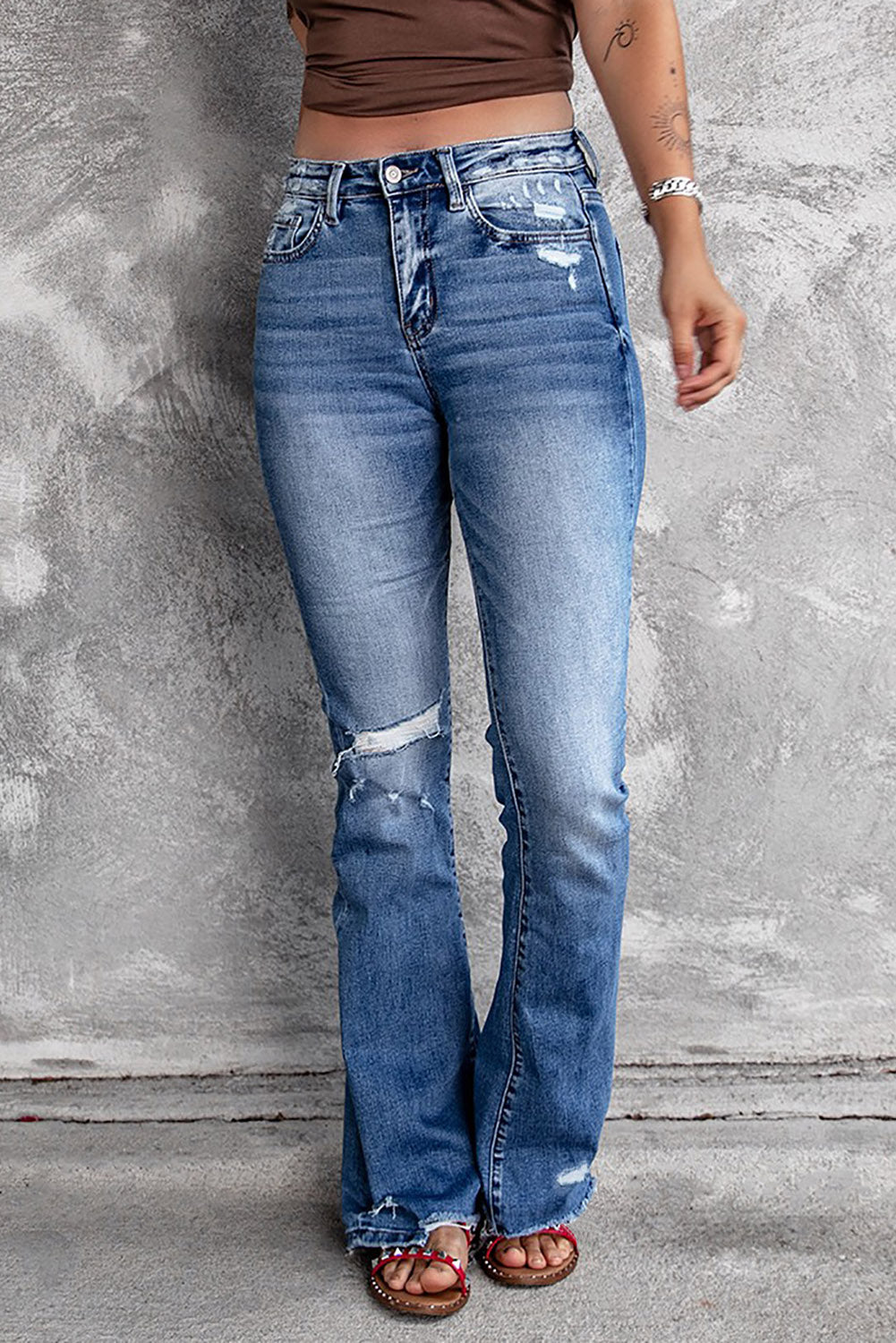 Blue Distressed Flare Jeans - Premium Bottoms from Momma Done Gone Crafty- Just $55.99! Shop now at Momma Done Gone Crafty