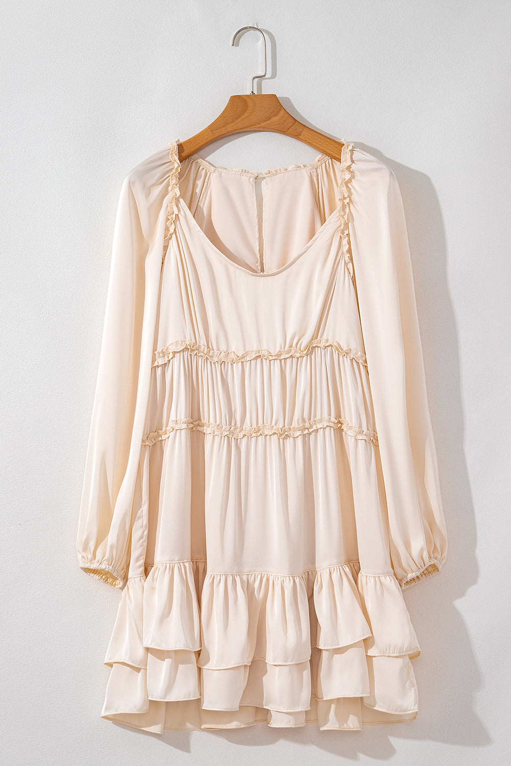 Apricot Tiered Ruffled Puff Sleeve Loose Fit Mini Dress - Premium Dresses/Mini Dresses from Momma Done Gone Crafty- Just $68.99! Shop now at Momma Done Gone Crafty