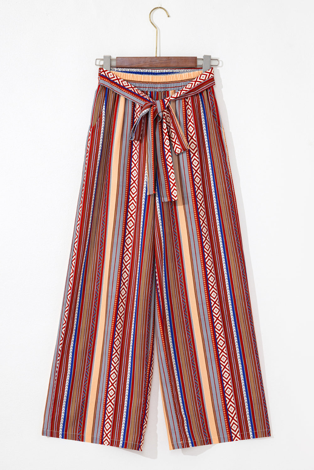 Red Boho Ethnic Striped Print Tie Waist Wide Leg Pants - Premium Bottoms/Pants & Culotte from Momma Done Gone Crafty- Just $22.83! Shop now at Momma Done Gone Crafty