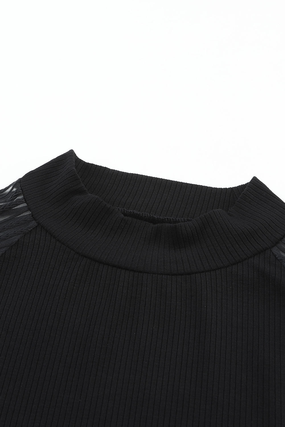 Black Striped Mesh Long Sleeve Crewneck Ribbed Top - Premium Tops from Momma Done Gone Crafty- Just $18.99! Shop now at Momma Done Gone Crafty