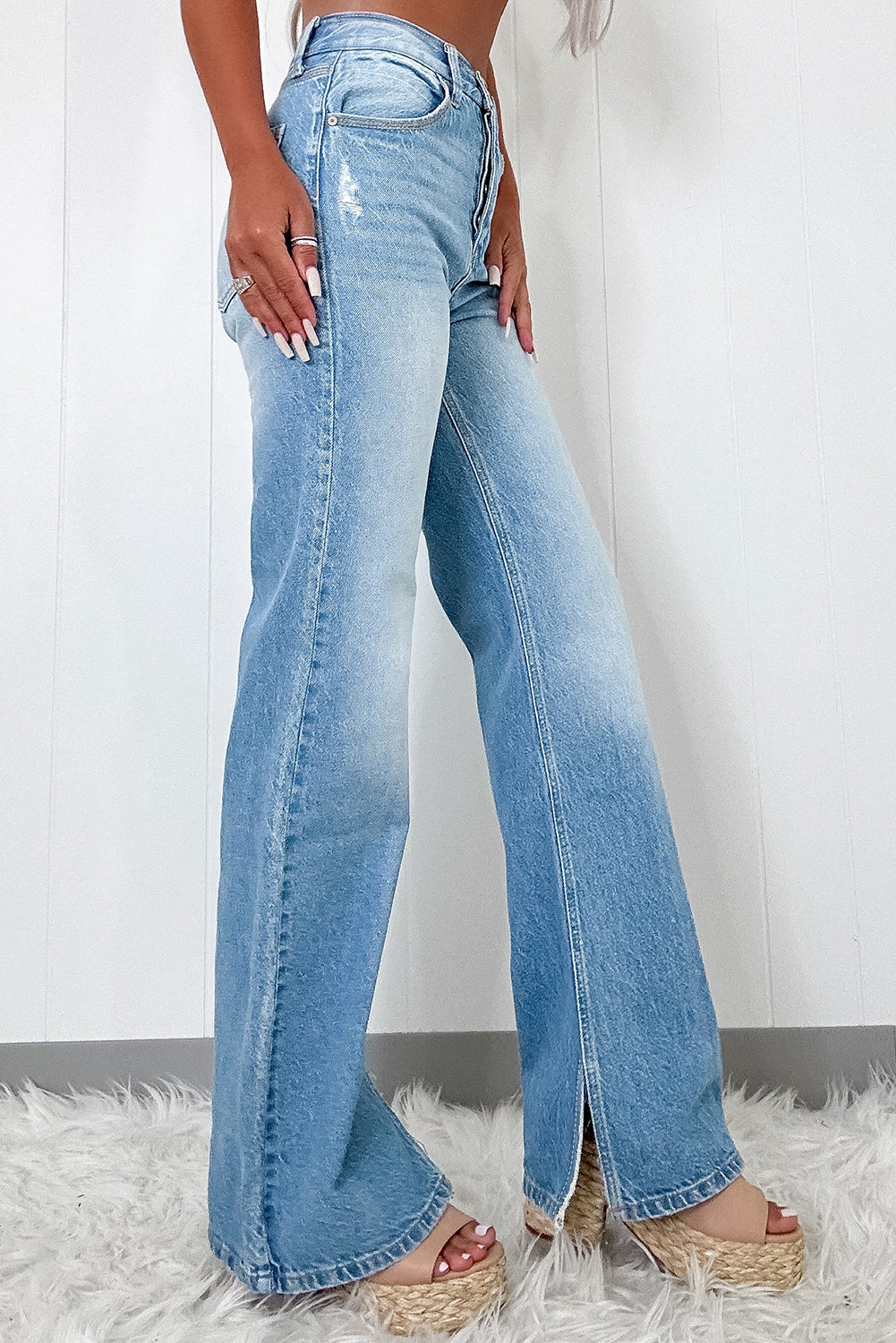 Myosotis High Rise Shift Slit Leg Straight Jeans - Premium Bottoms/Jeans from Momma Done Gone Crafty- Just $57.99! Shop now at Momma Done Gone Crafty