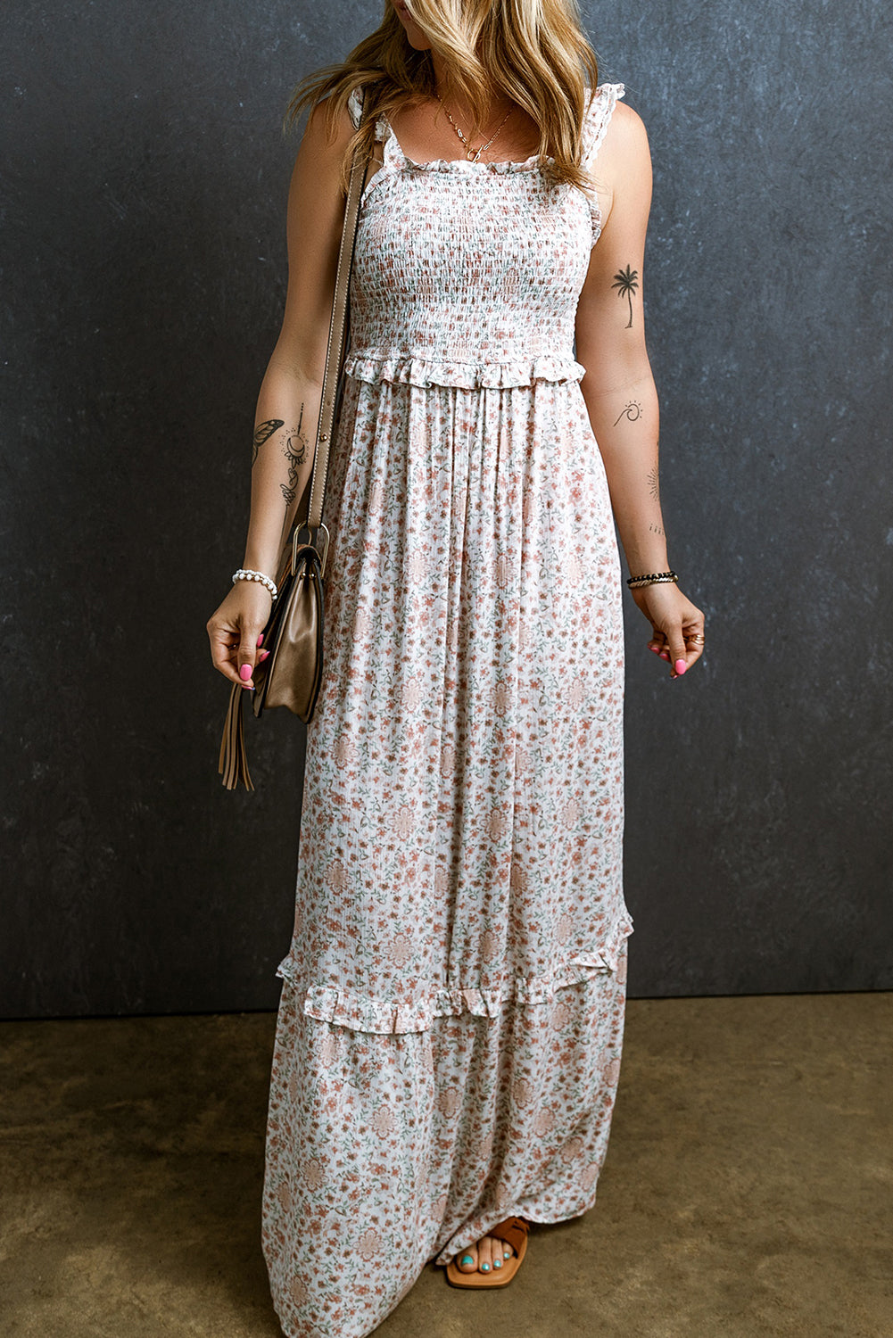 White Lace Frilly Straps Shirred Floral Maxi Dress - Premium Dresses/Maxi Dresses from Momma Done Gone Crafty- Just $52.99! Shop now at Momma Done Gone Crafty