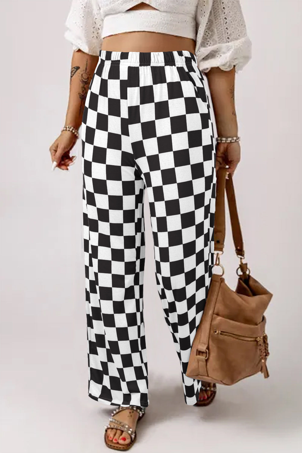 Black 2-Tone Checked Print High Waist Wide Leg Pants - Premium Bottoms/Pants & Culotte from Momma Done Gone Crafty- Just $17.25! Shop now at Momma Done Gone Crafty