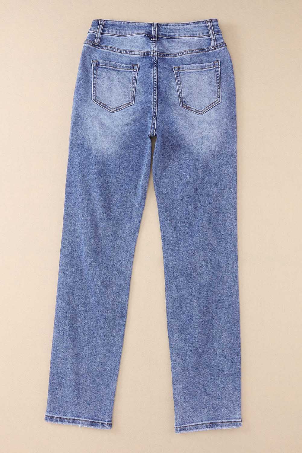 Sky Blue Heavy Destroyed Big Hole Boyfriend Jeans - Premium Bottoms from Momma Done Gone Crafty- Just $55.99! Shop now at Momma Done Gone Crafty