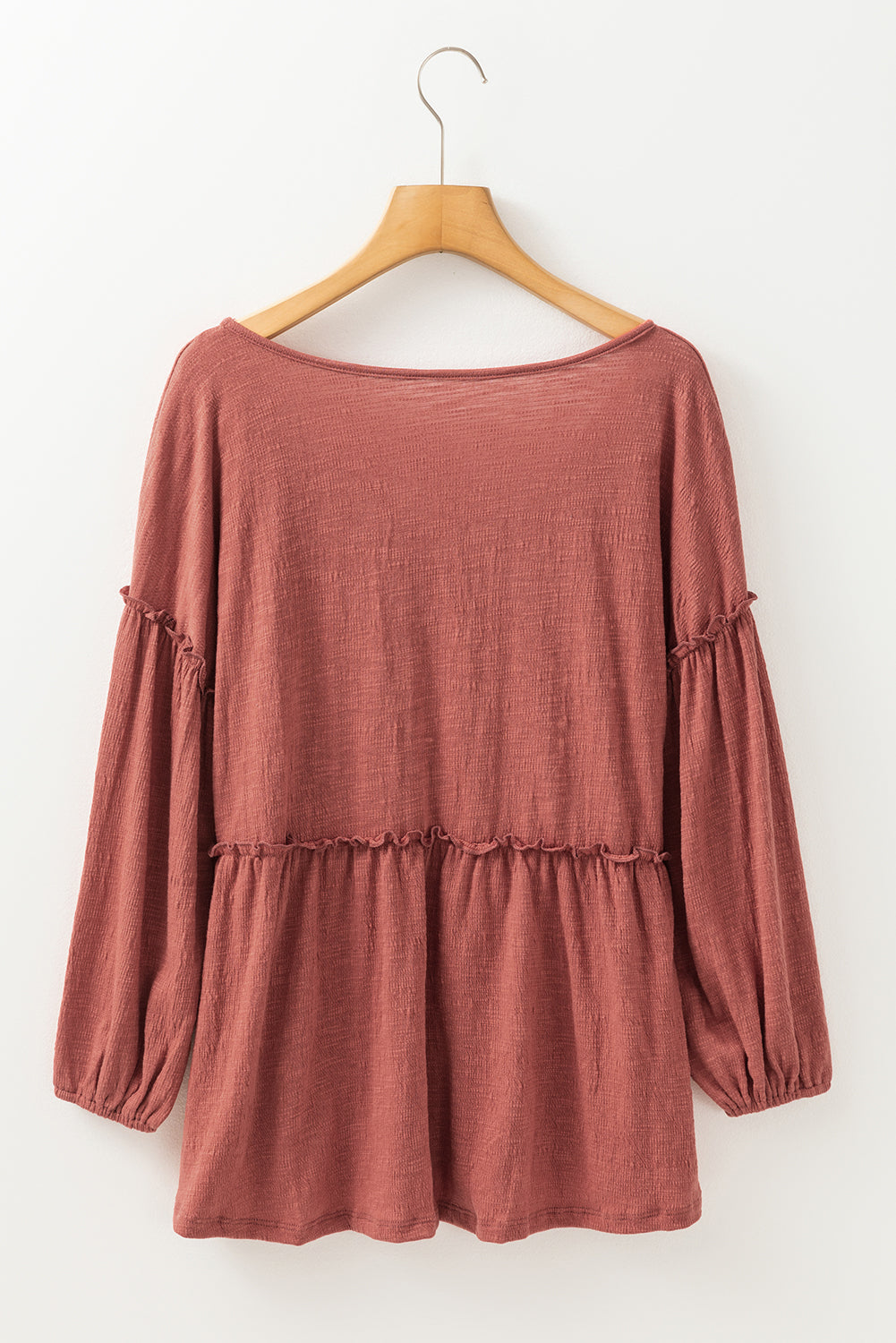 Mineral Red Solid Color Textured Frilled Trim V Neck Puff Sleeve Blouse - Premium Tops/Blouses & Shirts from Ashes 2 Wildflowers Boutique, LLC- Just $20.35! Shop now at Ashes 2 Wildflowers Boutique, LLC
