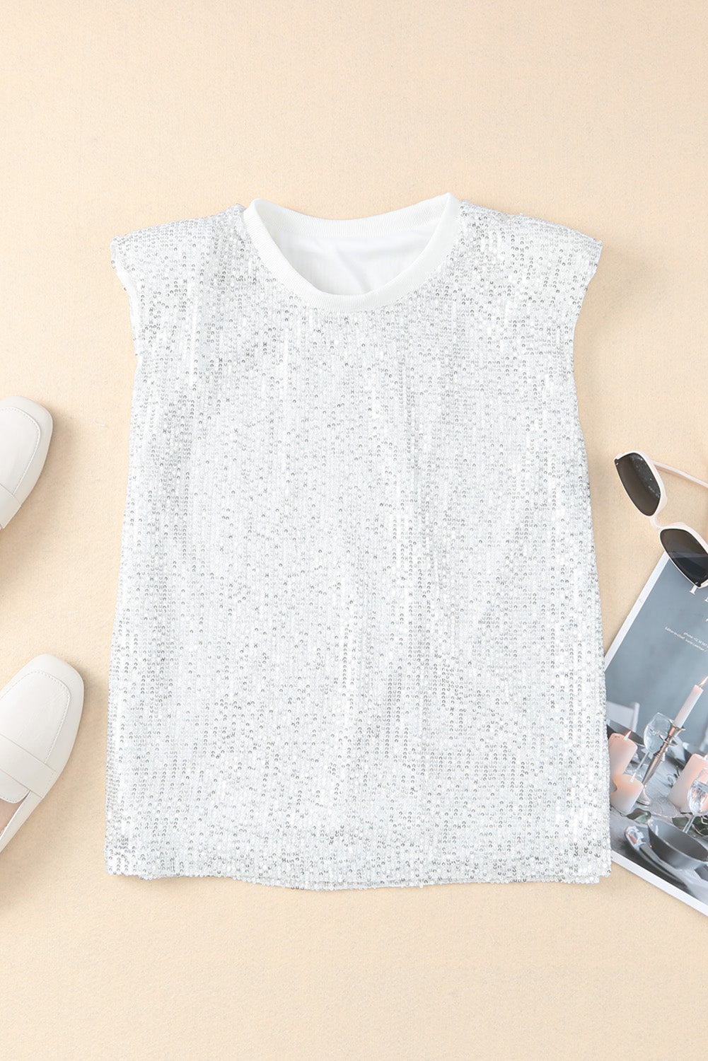 Apricot Sequin Round Neck Tank Top - Premium Tops from Momma Done Gone Crafty- Just $55.80! Shop now at Momma Done Gone Crafty