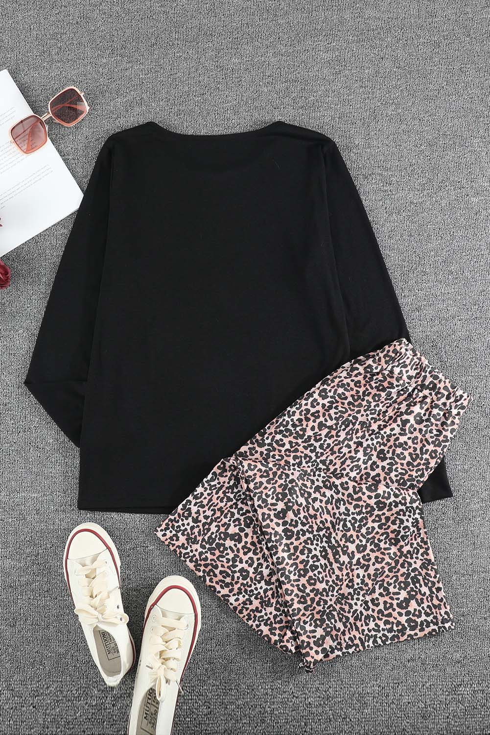Long Sleeve Top and Leopard Print Pants Lounge Set - Premium Loungewear from Momma Done Gone Crafty- Just $24.00! Shop now at Momma Done Gone Crafty