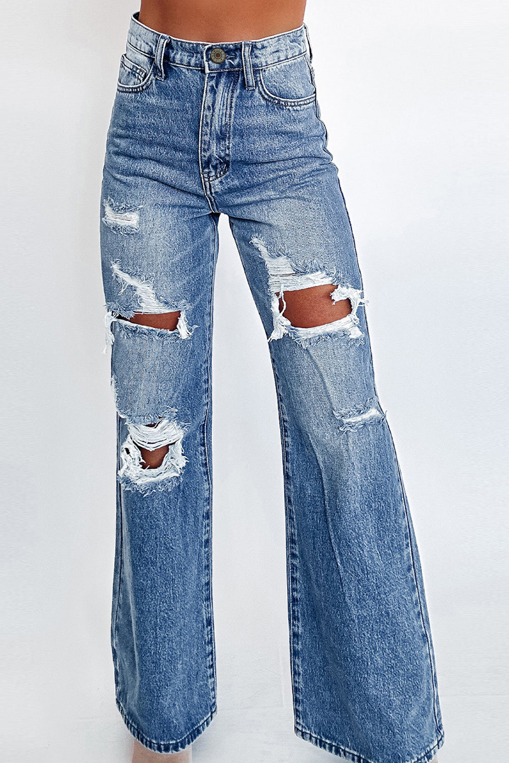 Ashleigh Blue Acid Wash Distressed Wide Leg High Waist Jeans - Premium Bottoms/Jeans from Momma Done Gone Crafty- Just $41.25! Shop now at Momma Done Gone Crafty