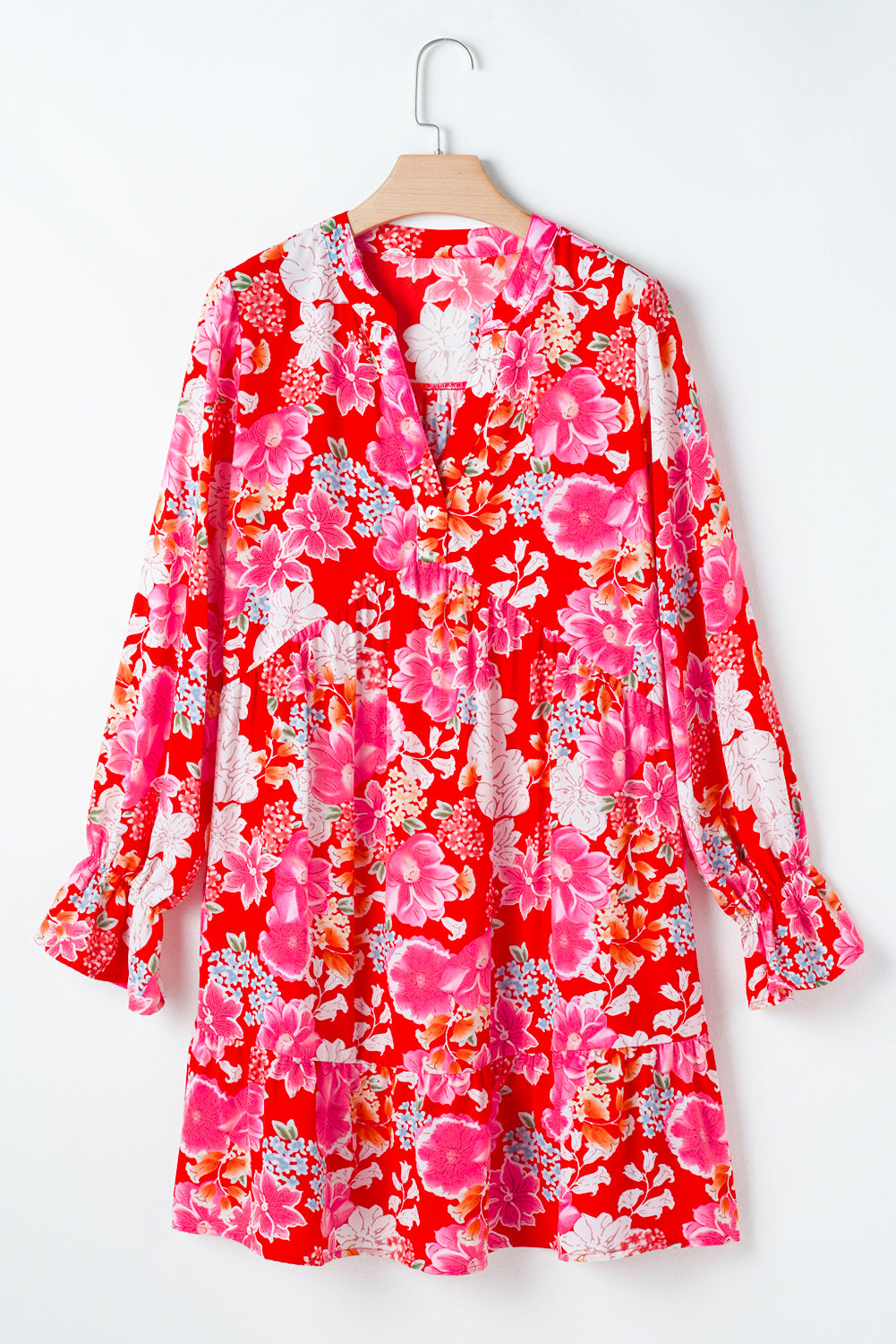 Red Floral Print High Waist V Neck Babydoll Mini Dress - Premium Dresses/Mini Dresses from Momma Done Gone Crafty- Just $38.99! Shop now at Momma Done Gone Crafty