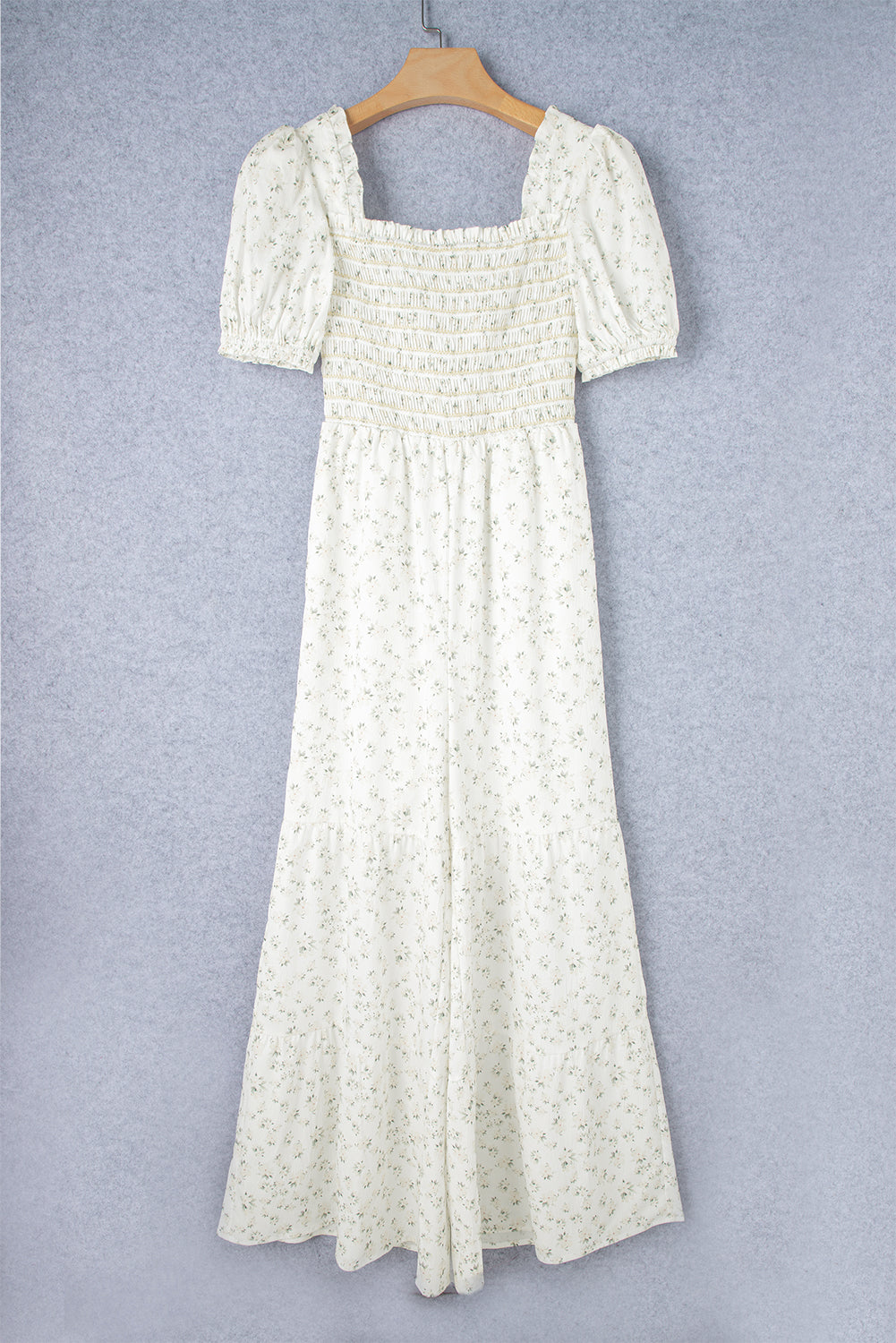 White Boho Floral Smocked Wide Leg Short Puff Sleeve Jumpsuit - Premium Bottoms/Jumpsuits & Rompers from Ashes 2 Wildflowers Boutique, LLC- Just $65.99! Shop now at Ashes 2 Wildflowers Boutique, LLC