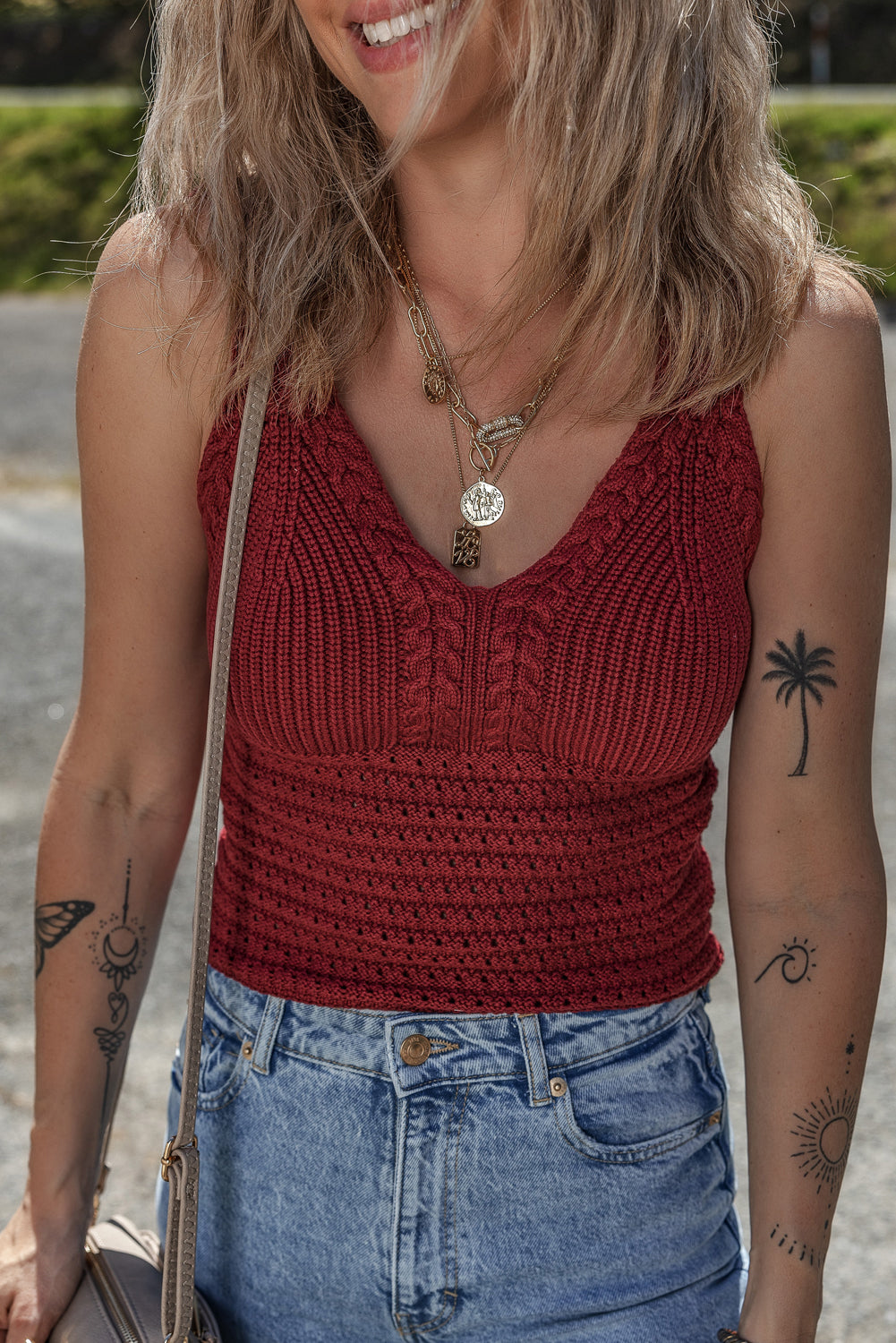 Burgundy Cable Knit Pointelle Slim Fit V Neck Sweater Vest - Premium Sweaters & Cardigans/Sweater Vests from Ashes 2 Wildflowers Boutique, LLC- Just $29! Shop now at Ashes 2 Wildflowers Boutique, LLC