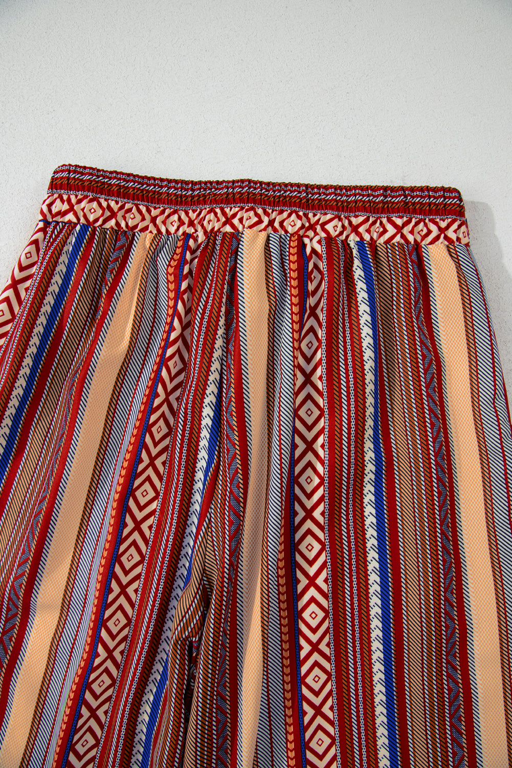 Red Boho Ethnic Striped Print Tie Waist Wide Leg Pants - Premium Bottoms/Pants & Culotte from Momma Done Gone Crafty- Just $22.83! Shop now at Momma Done Gone Crafty