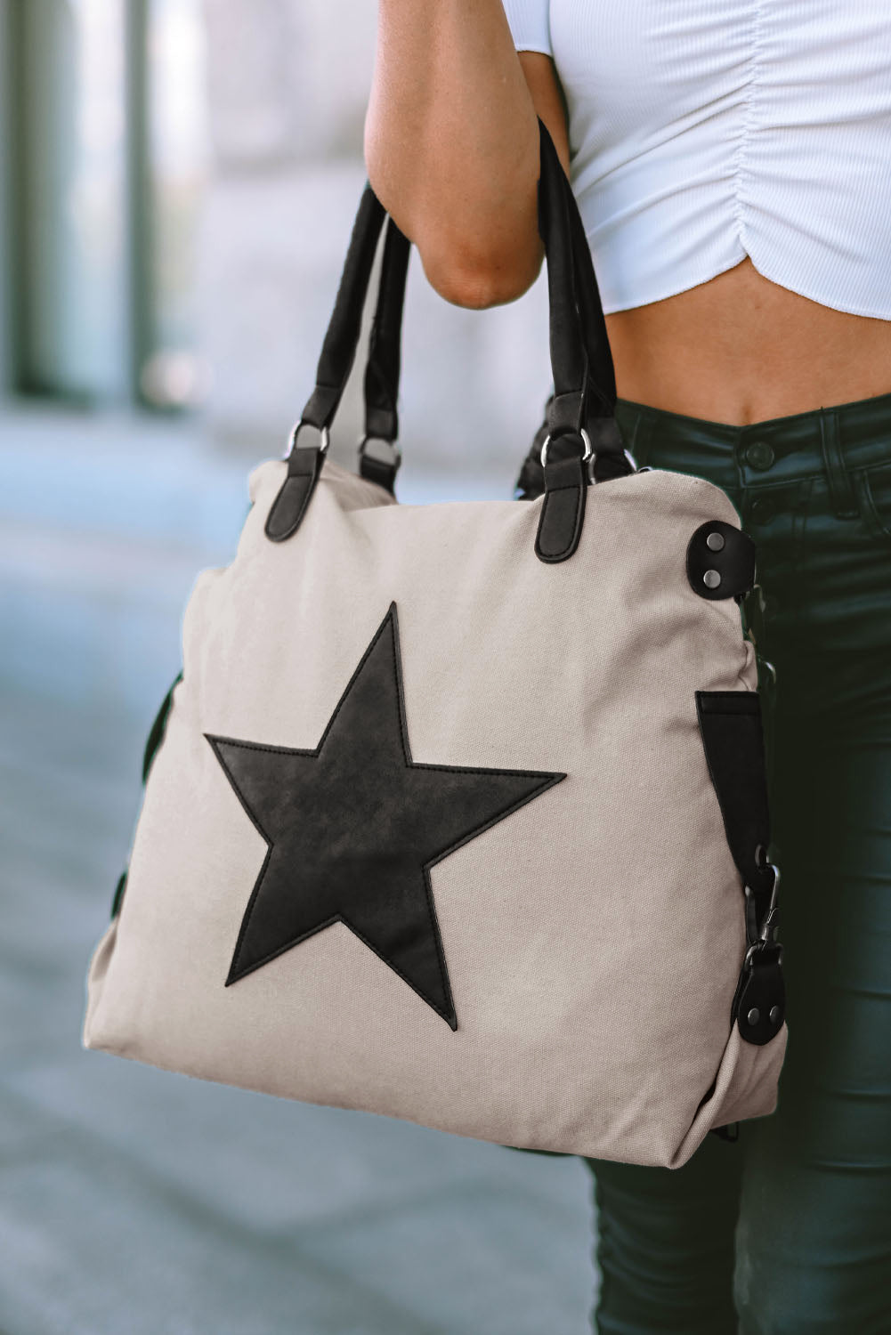 Beige Casual Five-pointed Star Canvas Tote Bag - Premium Shoes & Bags/Handbags from Ashes 2 Wildflowers Boutique, LLC- Just $23.64! Shop now at Ashes 2 Wildflowers Boutique, LLC