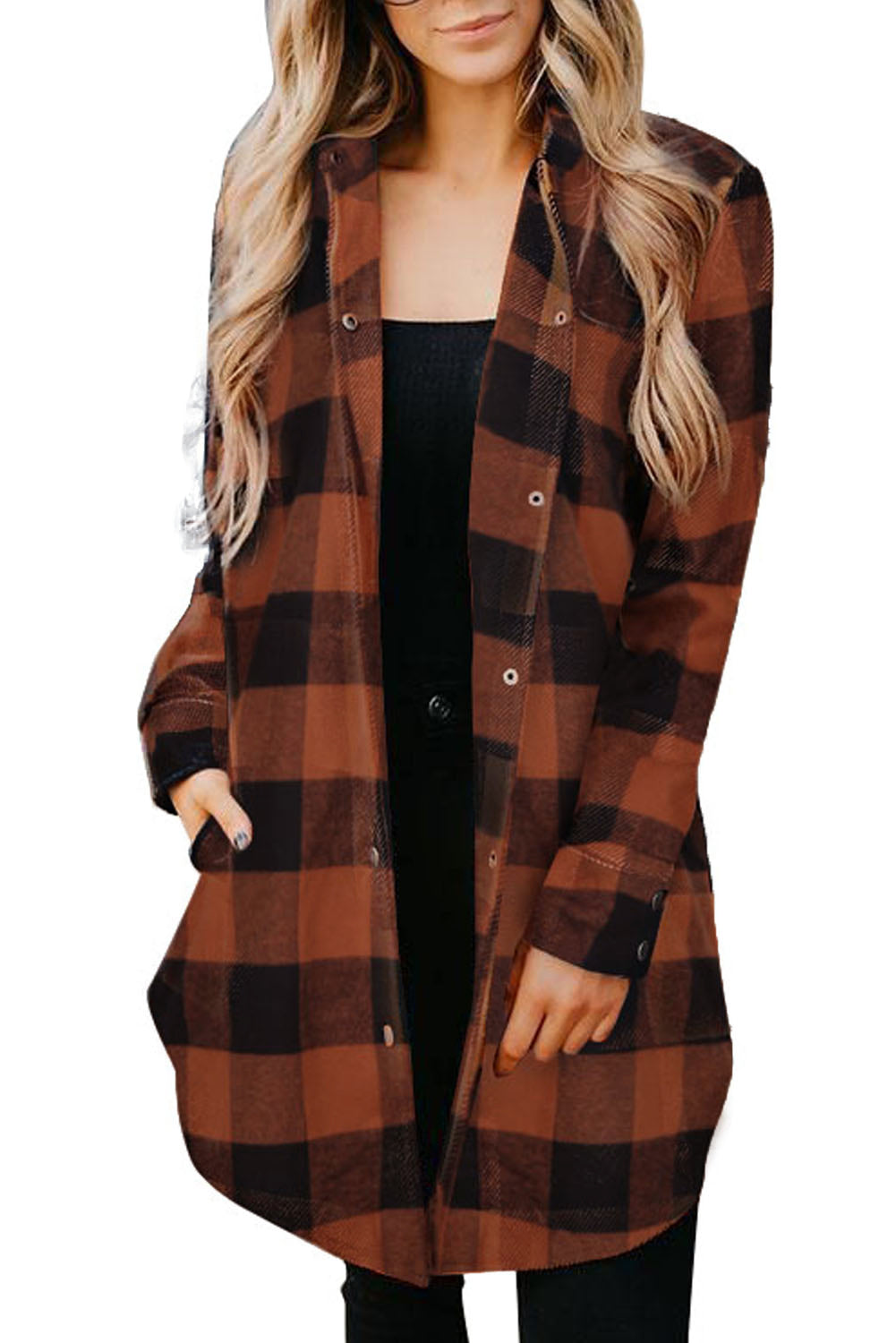 Brown Turn-down Collar Plaid Shirt Coat - Premium Outerwear from Momma Done Gone Crafty- Just $54.60! Shop now at Momma Done Gone Crafty