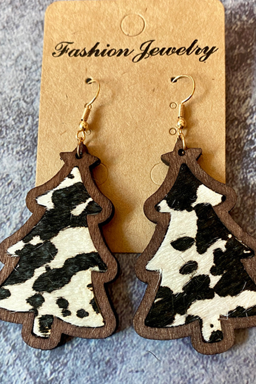 Black Cow Spots Christmas Tree Dangle Earrings - Premium Accessories from Momma Done Gone Crafty- Just $5.40! Shop now at Momma Done Gone Crafty