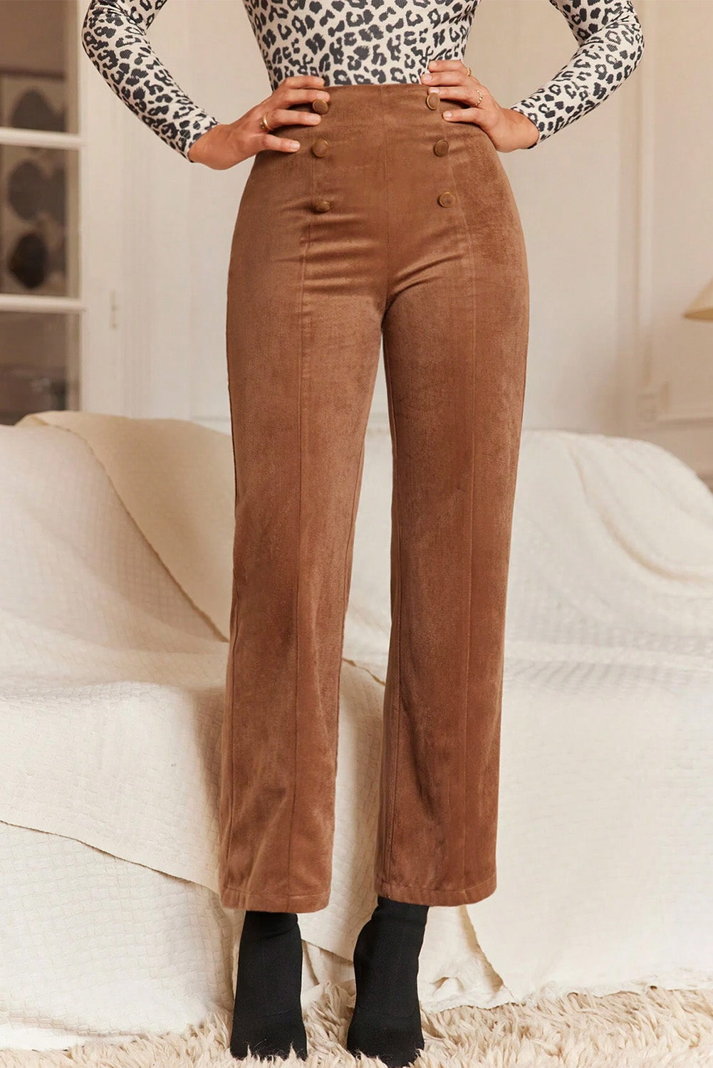 Chestnut Solid Color Double Breasted Straight Leg Pants - Premium Bottoms/Pants & Culotte from Momma Done Gone Crafty- Just $31.05! Shop now at Momma Done Gone Crafty