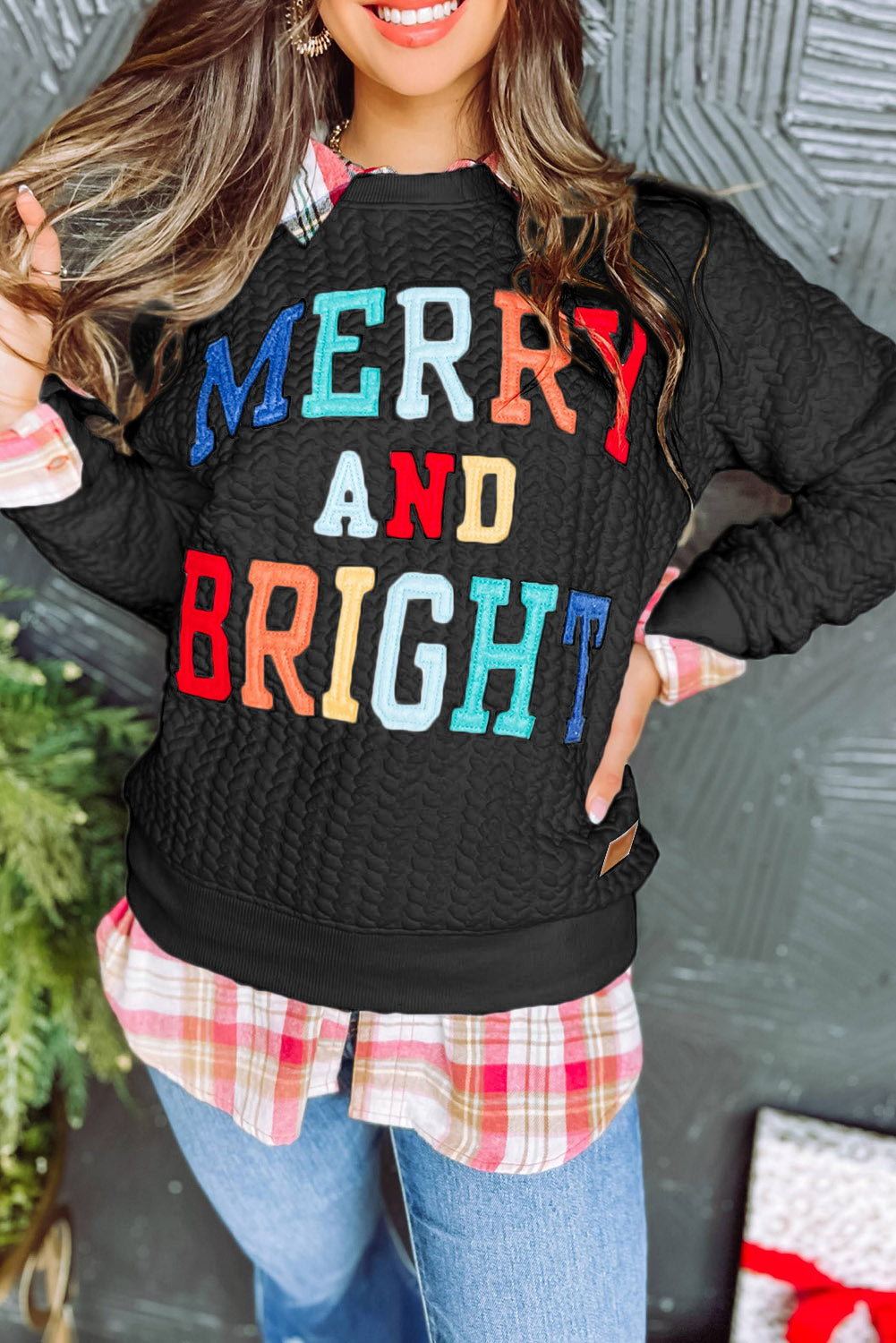 Black Merry And Bright Cable Knit Pullover Sweatshirt - Premium Tops from Momma Done Gone Crafty- Just $45.99! Shop now at Momma Done Gone Crafty