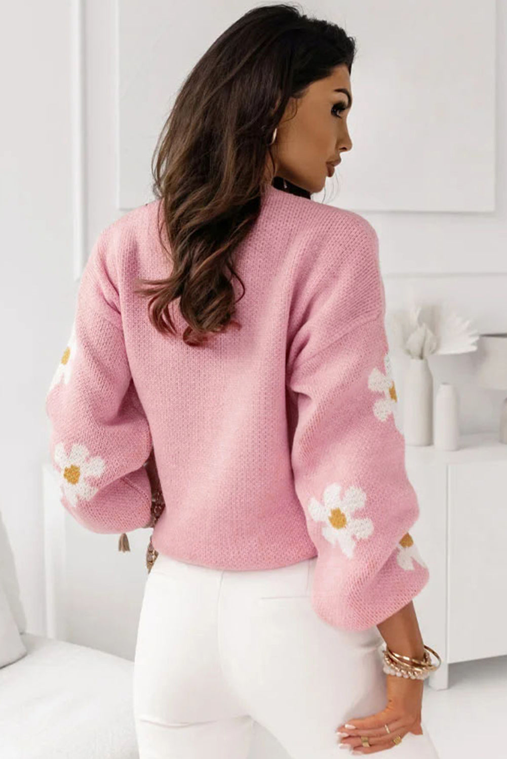 Pink Floral Pattern Drop Shoulder Sweater - Premium Tops from Momma Done Gone Crafty- Just $54.80! Shop now at Momma Done Gone Crafty