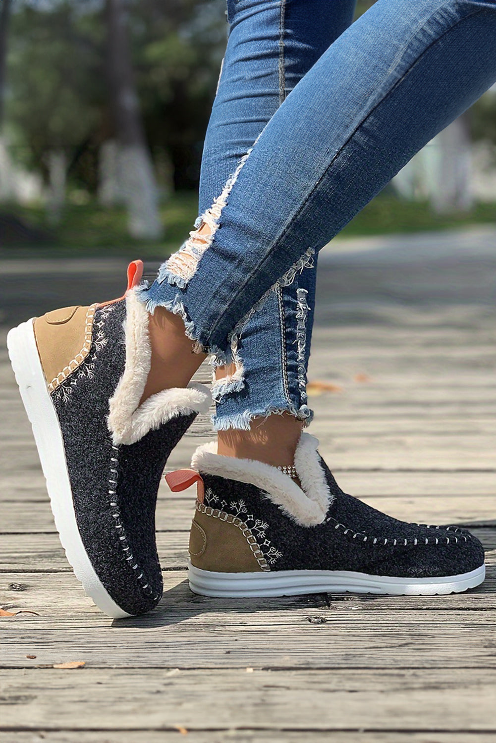 Carbon Grey Suede Stitching Patchwork Plush Lined Anklet Boots - Premium Shoes & Bags/Boots from Momma Done Gone Crafty- Just $36.99! Shop now at Momma Done Gone Crafty