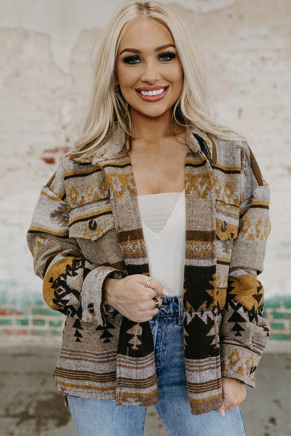 Brown Western Aztec Print Jacket - Premium Outerwear from Momma Done Gone Crafty- Just $50.40! Shop now at Momma Done Gone Crafty