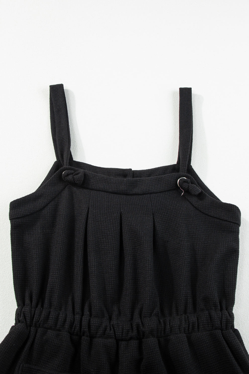 Black Knotted Straps Button Textured Drawstring Jumpsuit - Premium Bottoms/Jumpsuits & Rompers from Momma Done Gone Crafty- Just $36.93! Shop now at Momma Done Gone Crafty