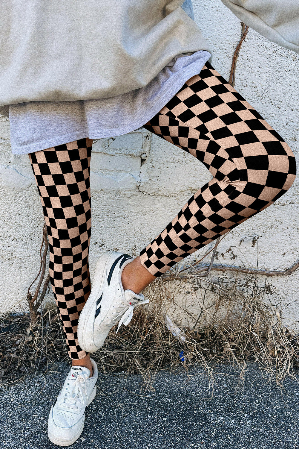 Khaki Checkered Pattern High Waist Skinny Leggings - Premium Bottoms/Leggings from Momma Done Gone Crafty- Just $11.25! Shop now at Momma Done Gone Crafty
